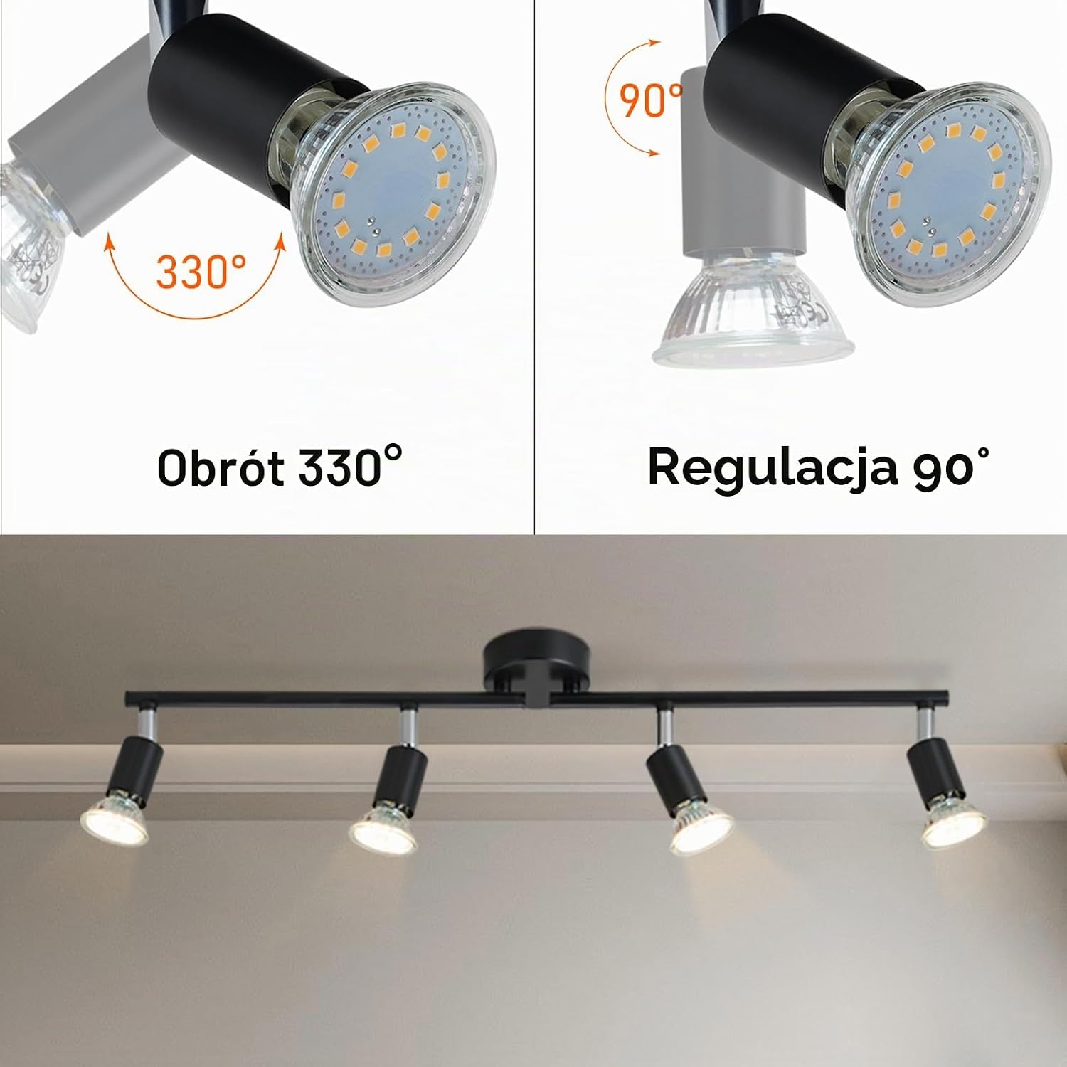 Detalle 2 de Lichtmaler S104-ZH – czarna lampa sufitowa z 4 reflektorami GU10