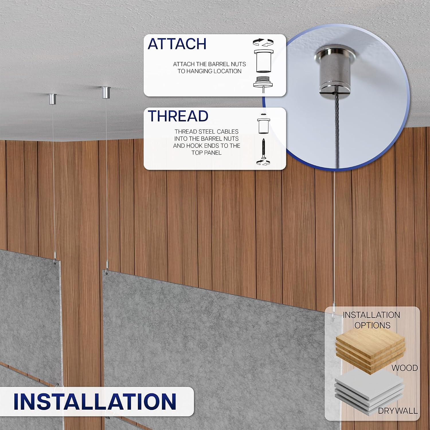 Thumbnail 6 de VIVO PP-C45G Acoustic Hanging Panels, 45 x 95 in, Light Gray, 4-Pack