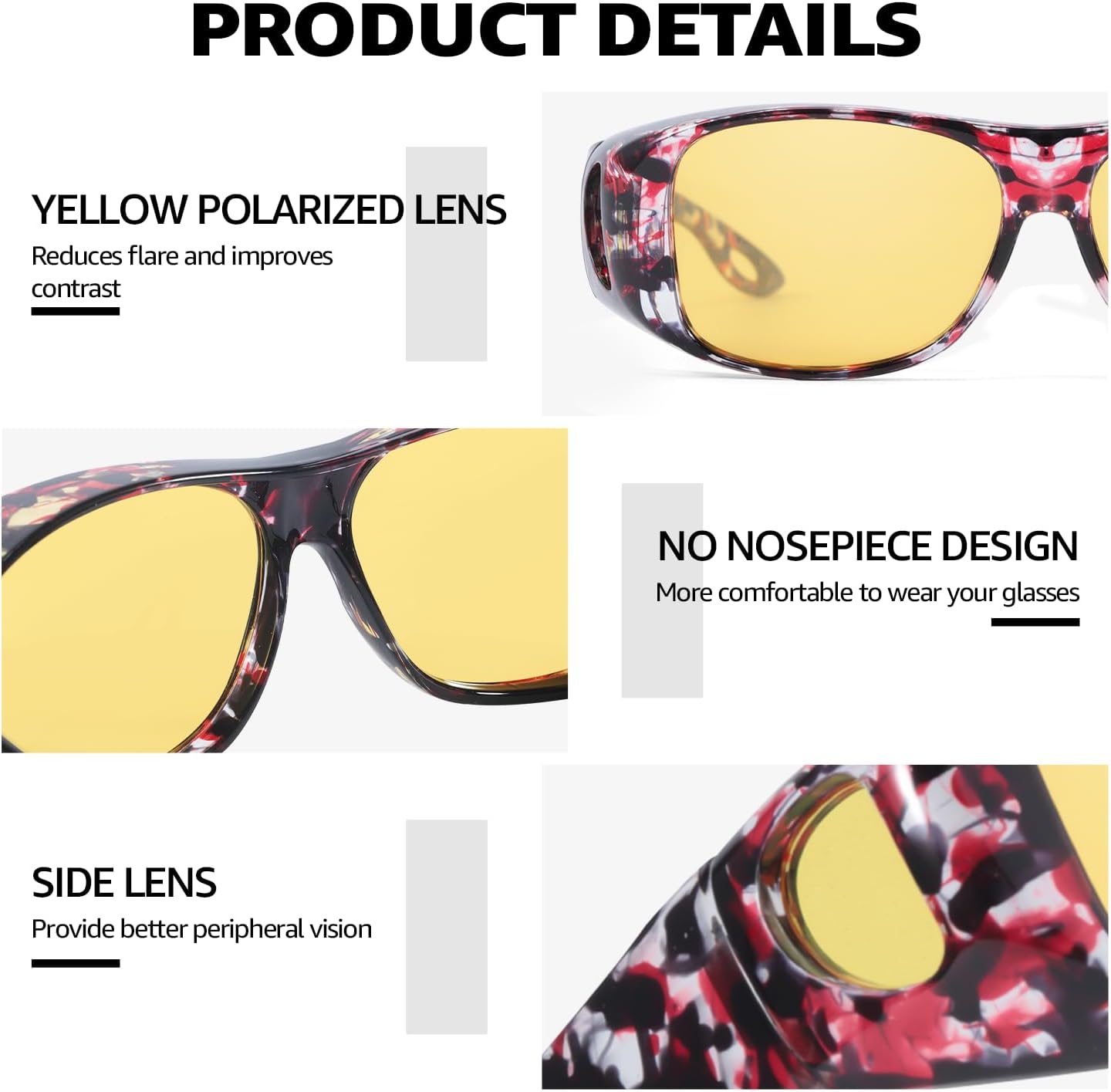 Thumbnail 4 de LVIOE Nachtfahrbrille mit polarisierten Gläsern – leichter rechteckiger Rahmen gegen Blendung im Dunkeln