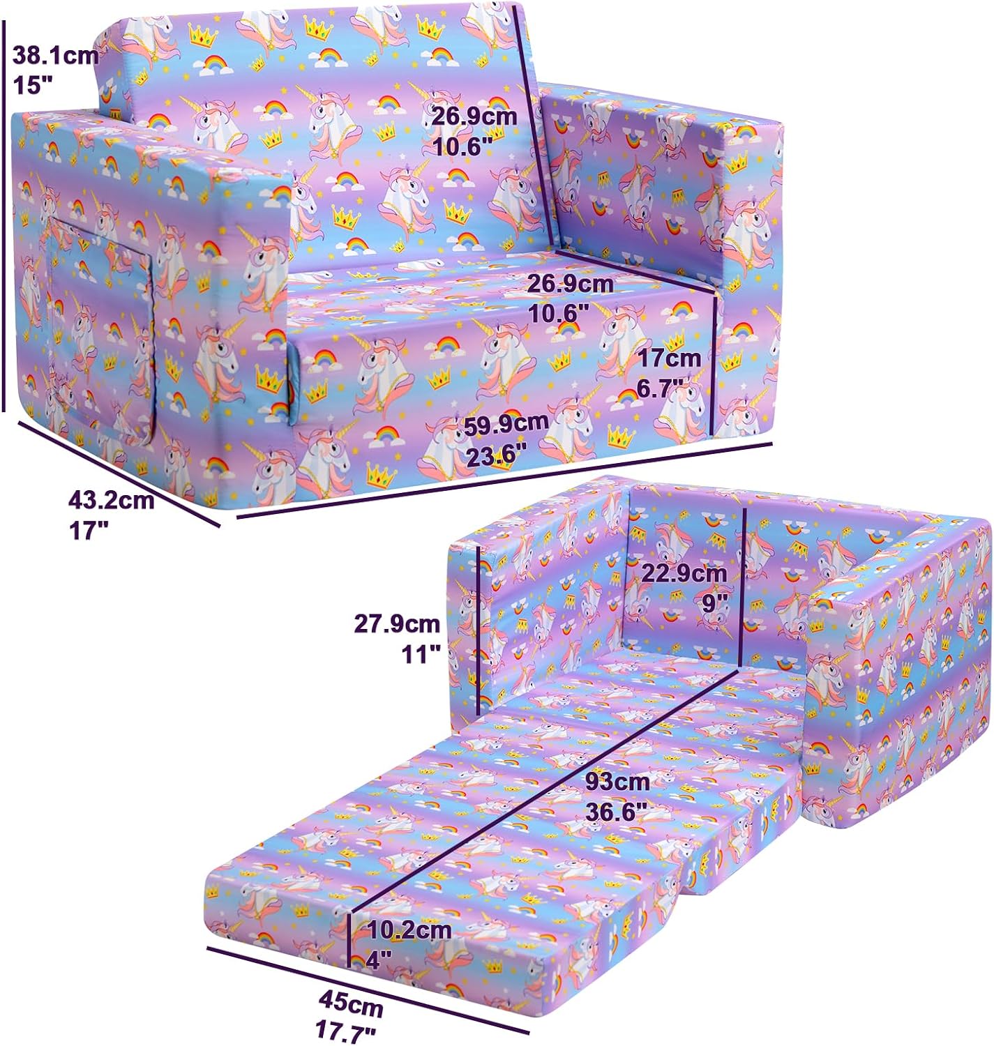 Detalle de BEJOY Kindersofa 2-in-1 Schlafsofa 2-in-1