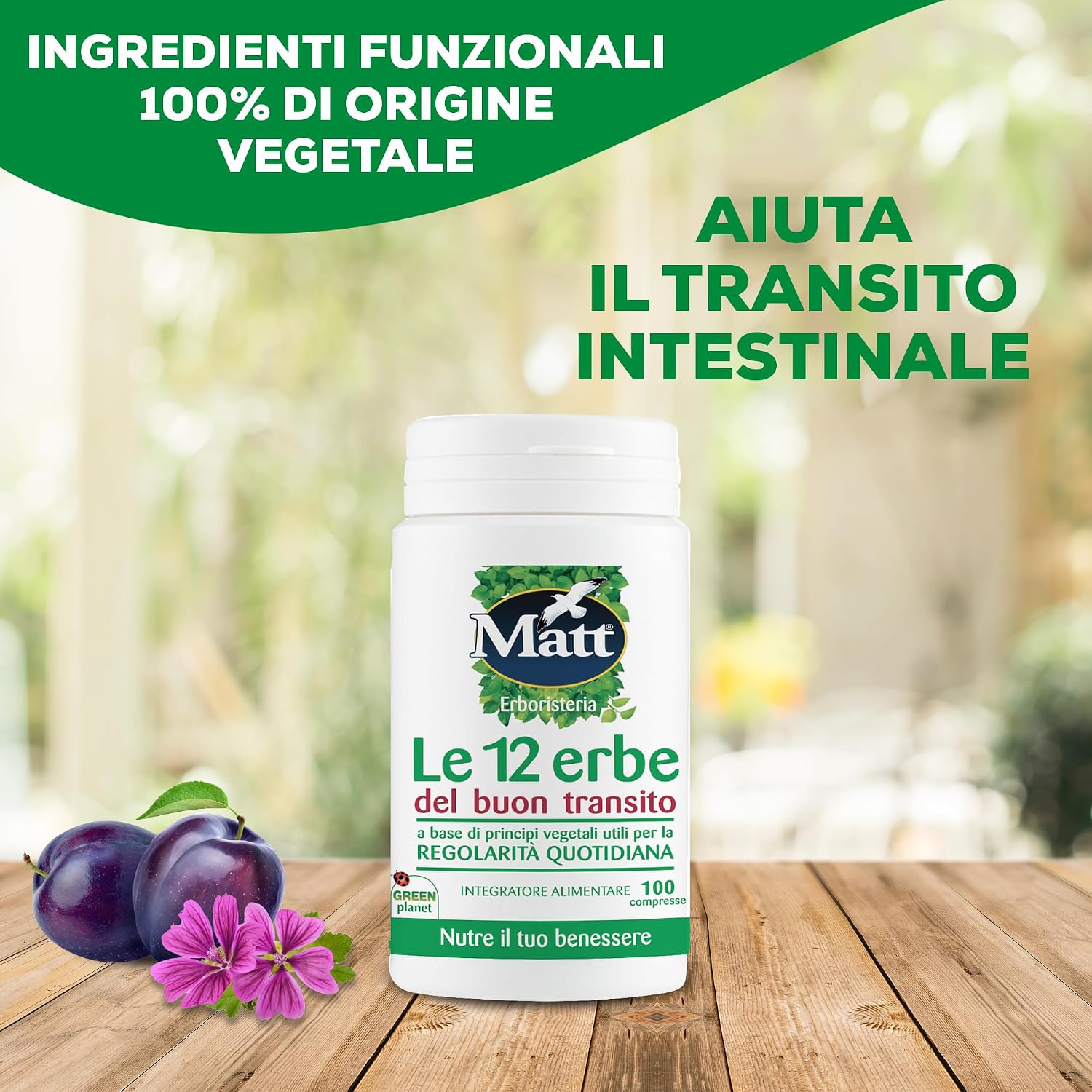 Detalle de Matt Le 12 Erbe del Buon Transito – Integratore vegetale in confezione da 100 compresse