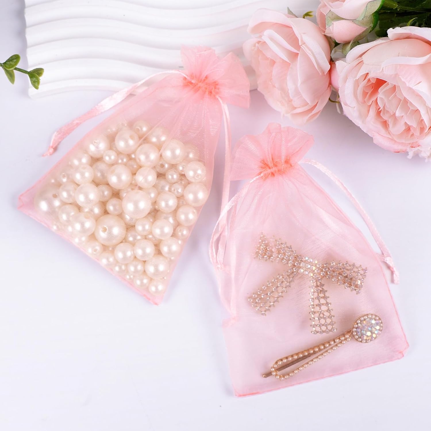 Thumbnail 4 de G2PLUS Baby Pink Organza Gift Pouches 10x15 cm