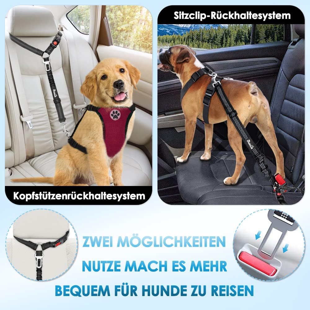 Thumbnail 1 de SlowTon Hundegurt fürs Auto – 2-in-1 Kopfstützen-Rückhaltegurt mit Universalschnalle und reflektierendem Band