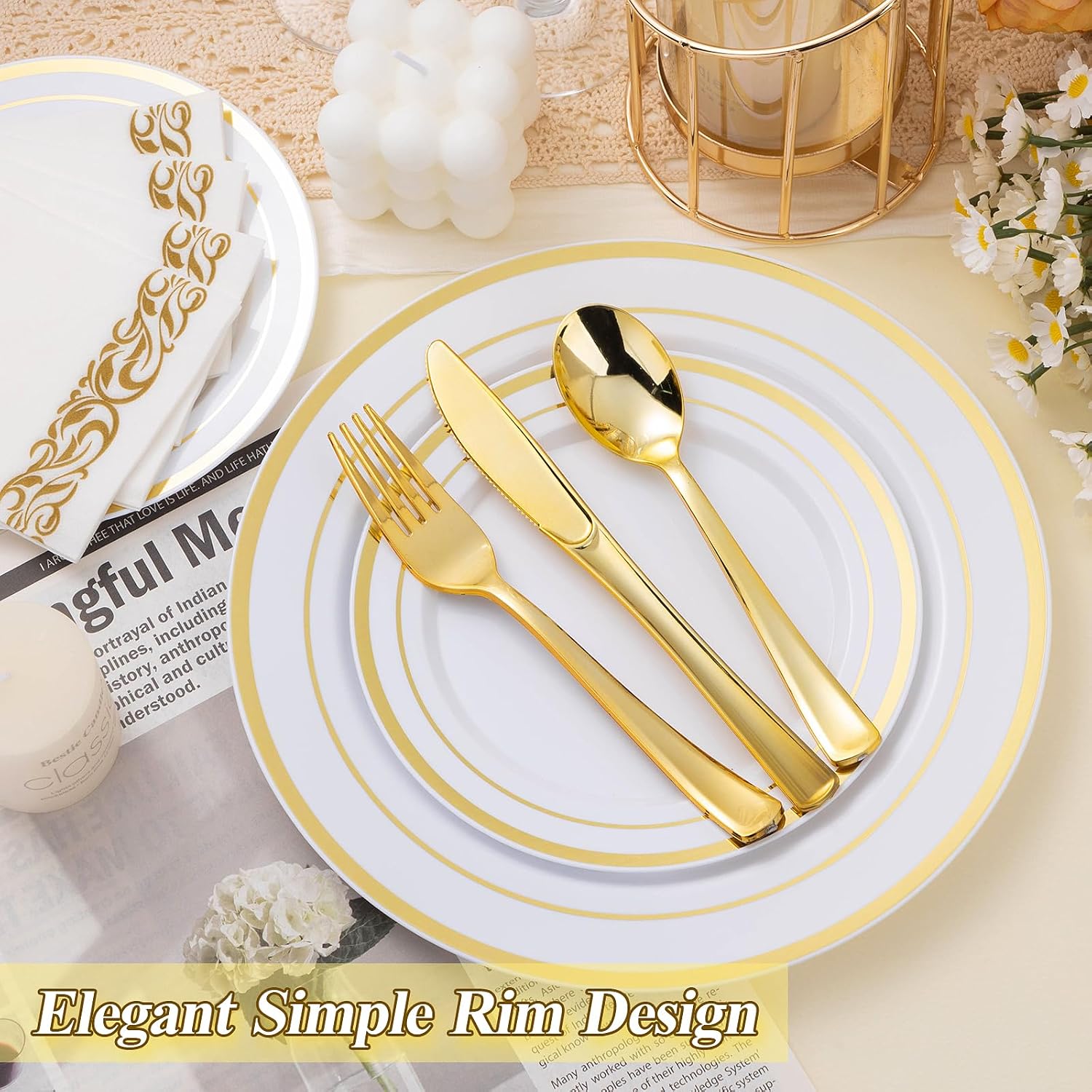 Detalle 1 de BESTSTAR Gold Plastic Plates Set 200pcs