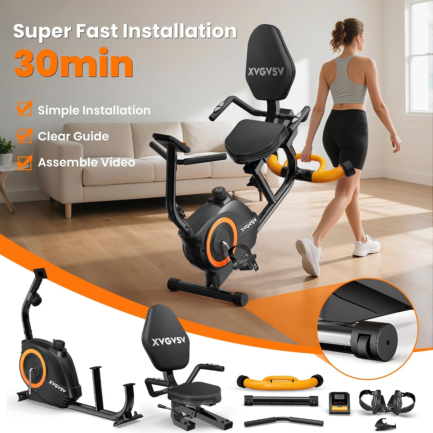 Detalle 2 de XVGVSV W239 Recumbent Exercise Bike, 16-Level Magnetic Resistance, LCD Display