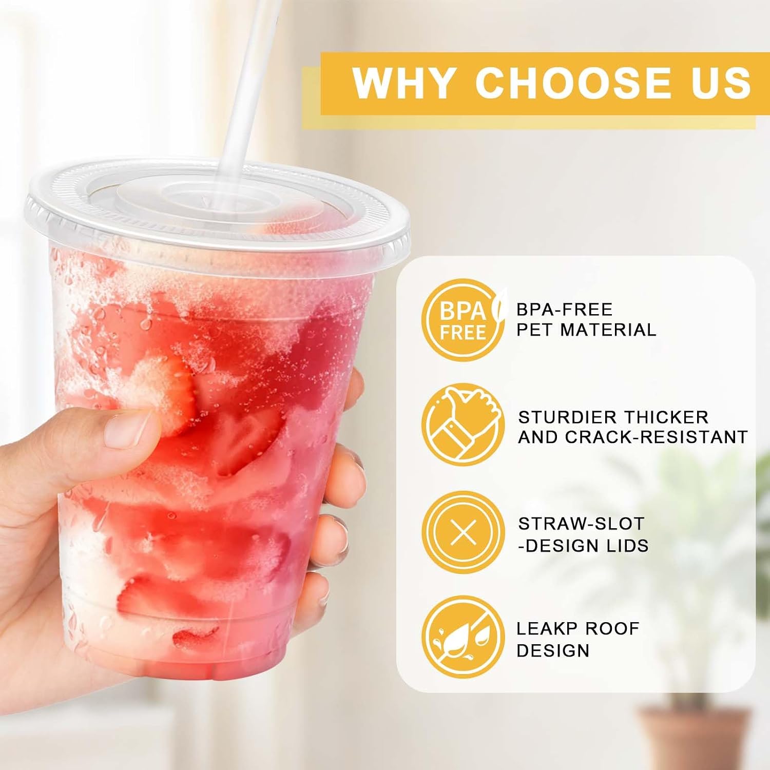 Detalle de Clawsoff 100 Pack 16 oz Disposable Cups with Lids & Straws