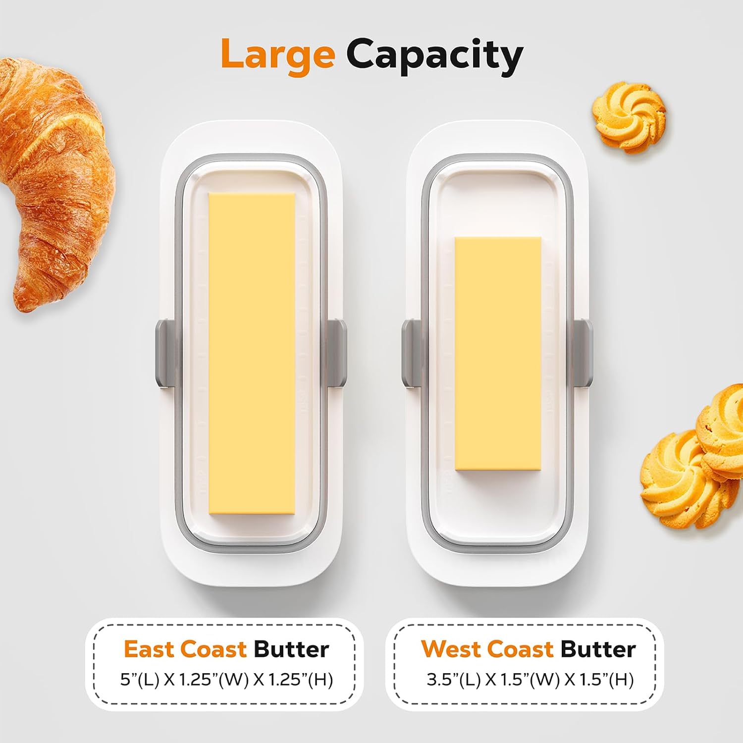 Detalle de Pisol Butter Dish with Lid (Countertop & Refrigerator Door Shelf) — Airtight Butter Keeper, BPA-Free