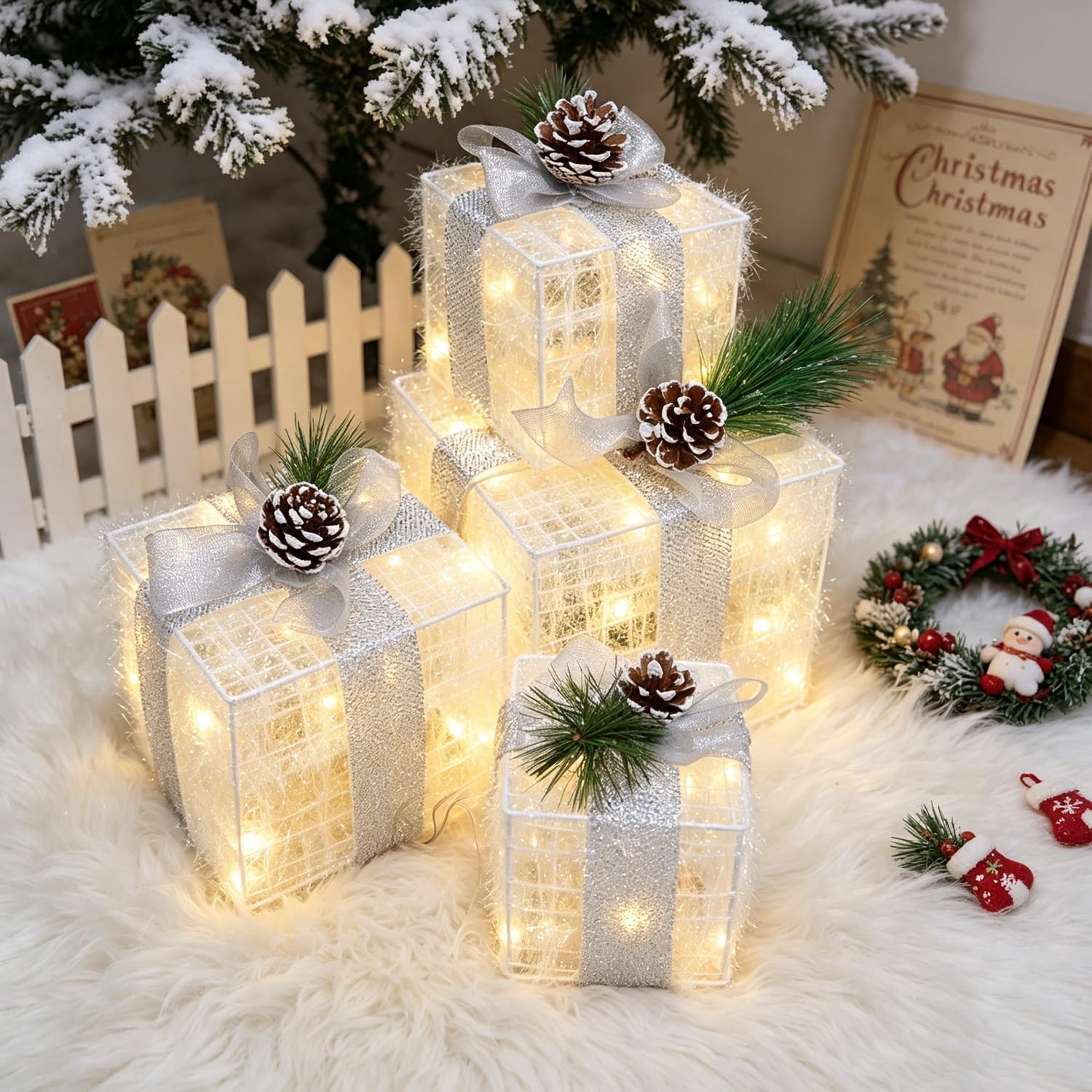 Thumbnail 1 de Hourleey CL-70WC Christmas Lighted Gift Boxes, 70 LED, Warm White, 8 Modes