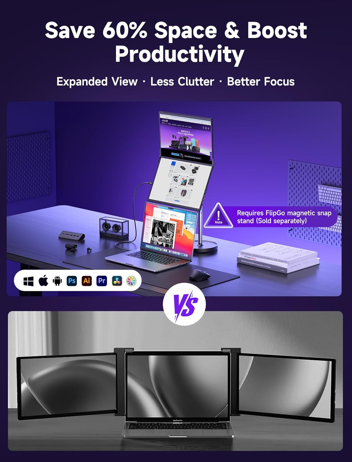 Thumbnail 6 de JSAUX FlipGo Pro 16" Dual Portable Monitors (2.5K) – Dual-screen IPS laptop extender with DisplayLink