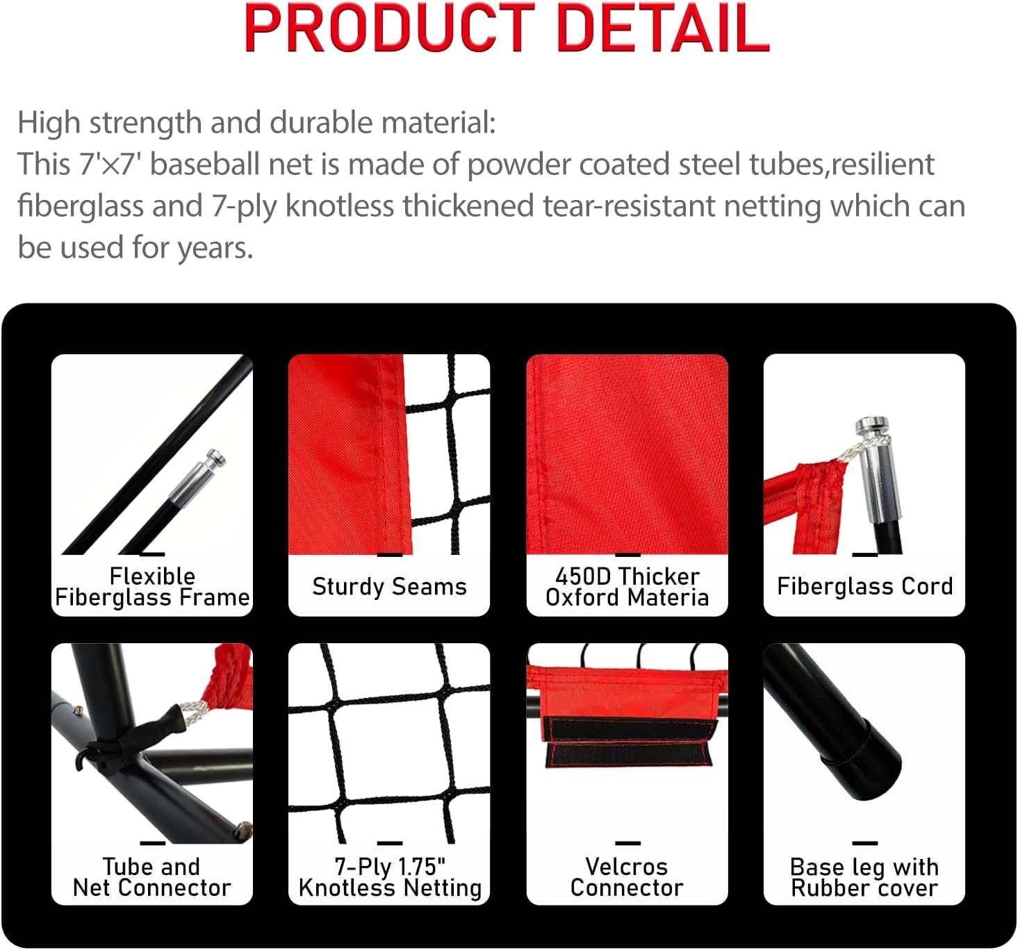 Detalle de YeahChi 7x7 Ft Baseball and Softball Training Net with Tee and Strike Zone