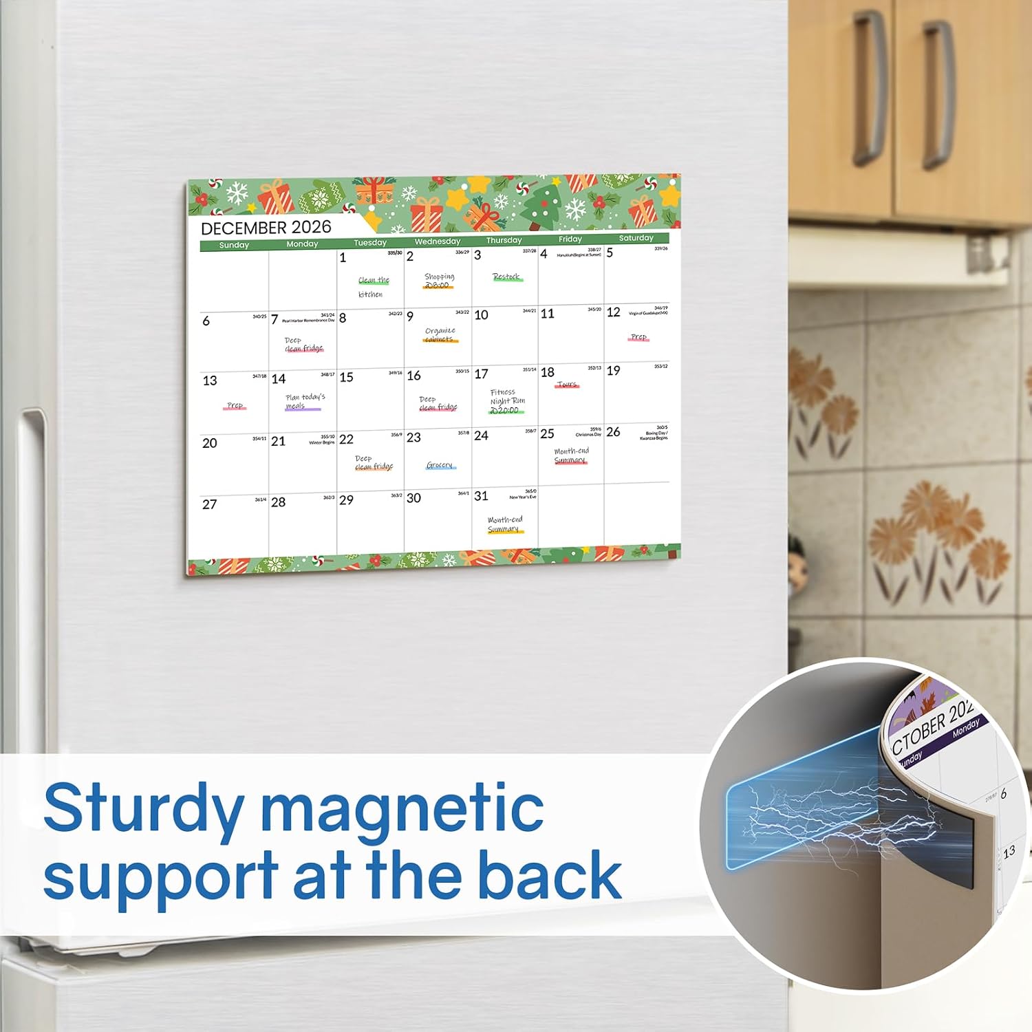 Detalle 2 de SUNEE Magnetic Refrigerator Calendar, 18-Month, 8.5 x 11 Inches, 2026–2028