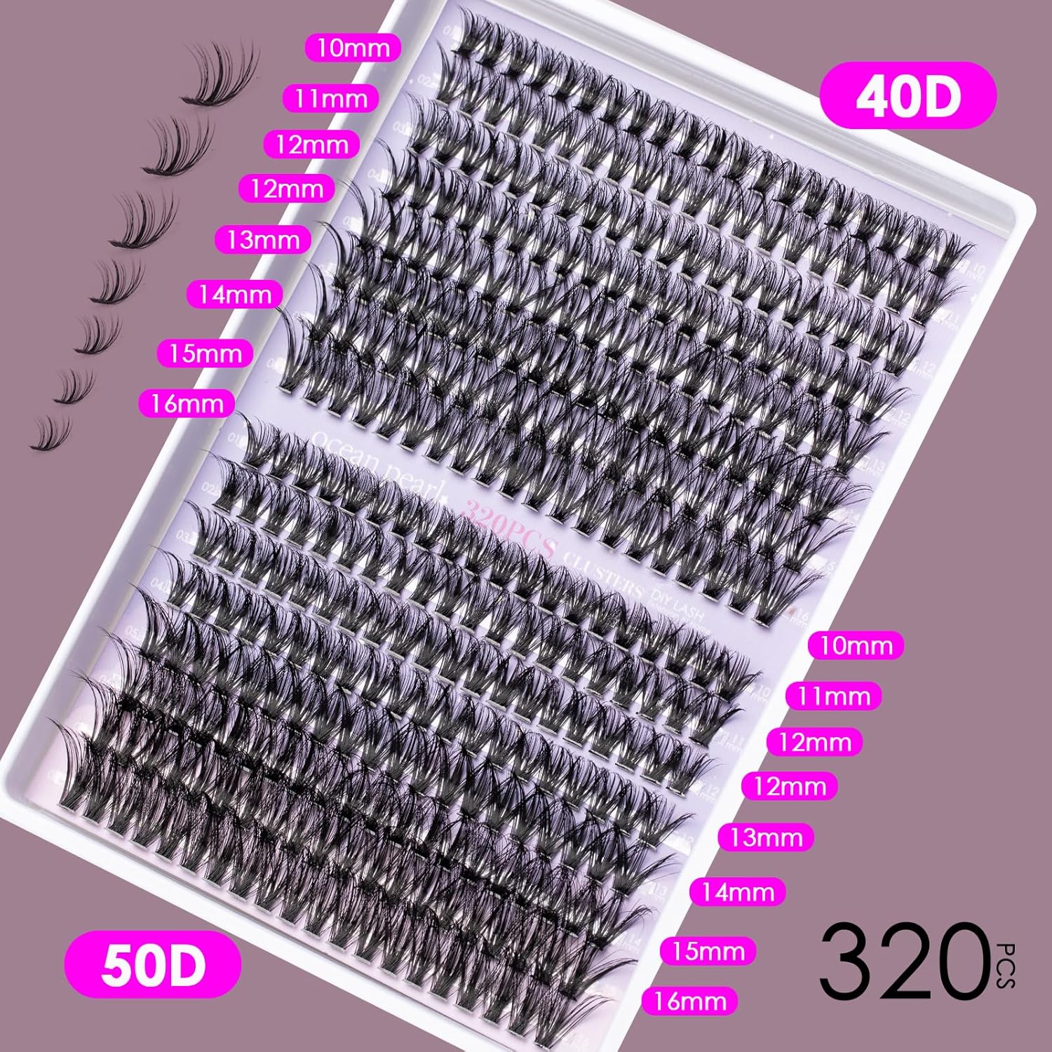 Detalle 2 de OCEAN PEARL 40D 50D Lash Clusters Kit 320 pcs ๐