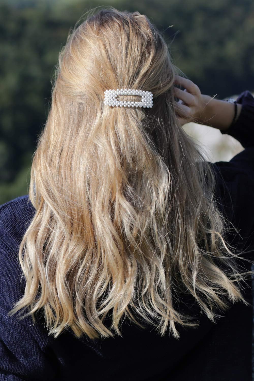 Detalle de styleBREAKER mollette per capelli con perle in plastica e chiusura a clip, grigio – 8 x 2,7 cm