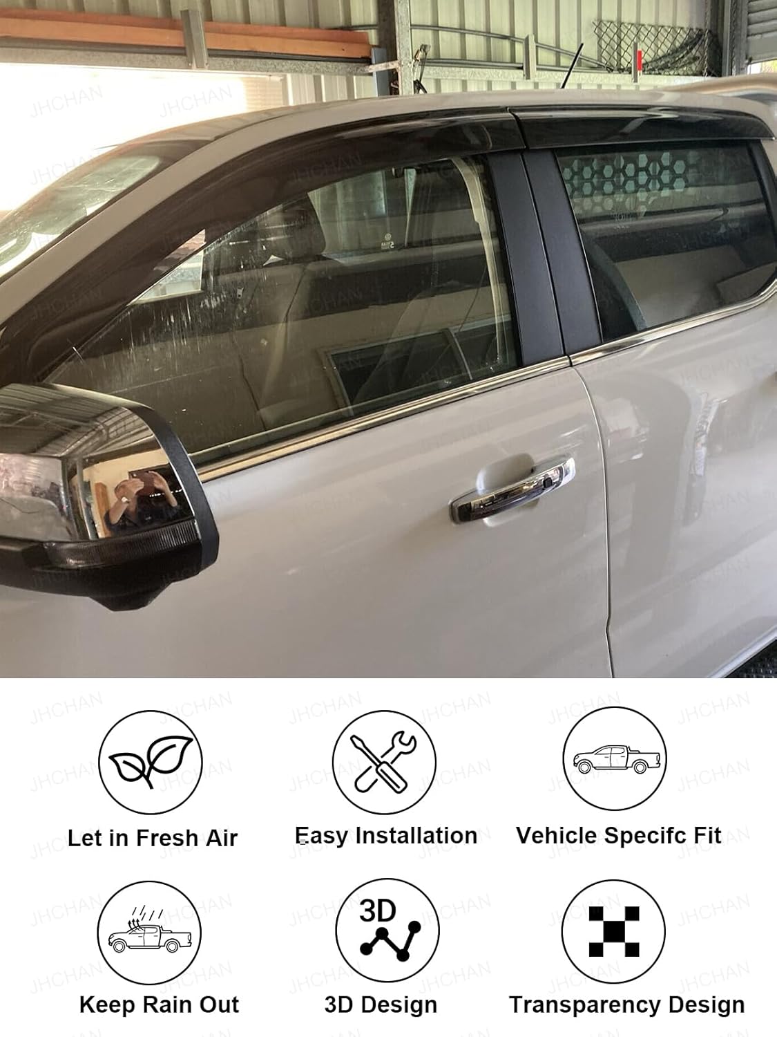 Detalle 2 de JHCHAN Wind Deflectors for VW Amarok MK3 (2023–2026) Double Cab — 4pc Set