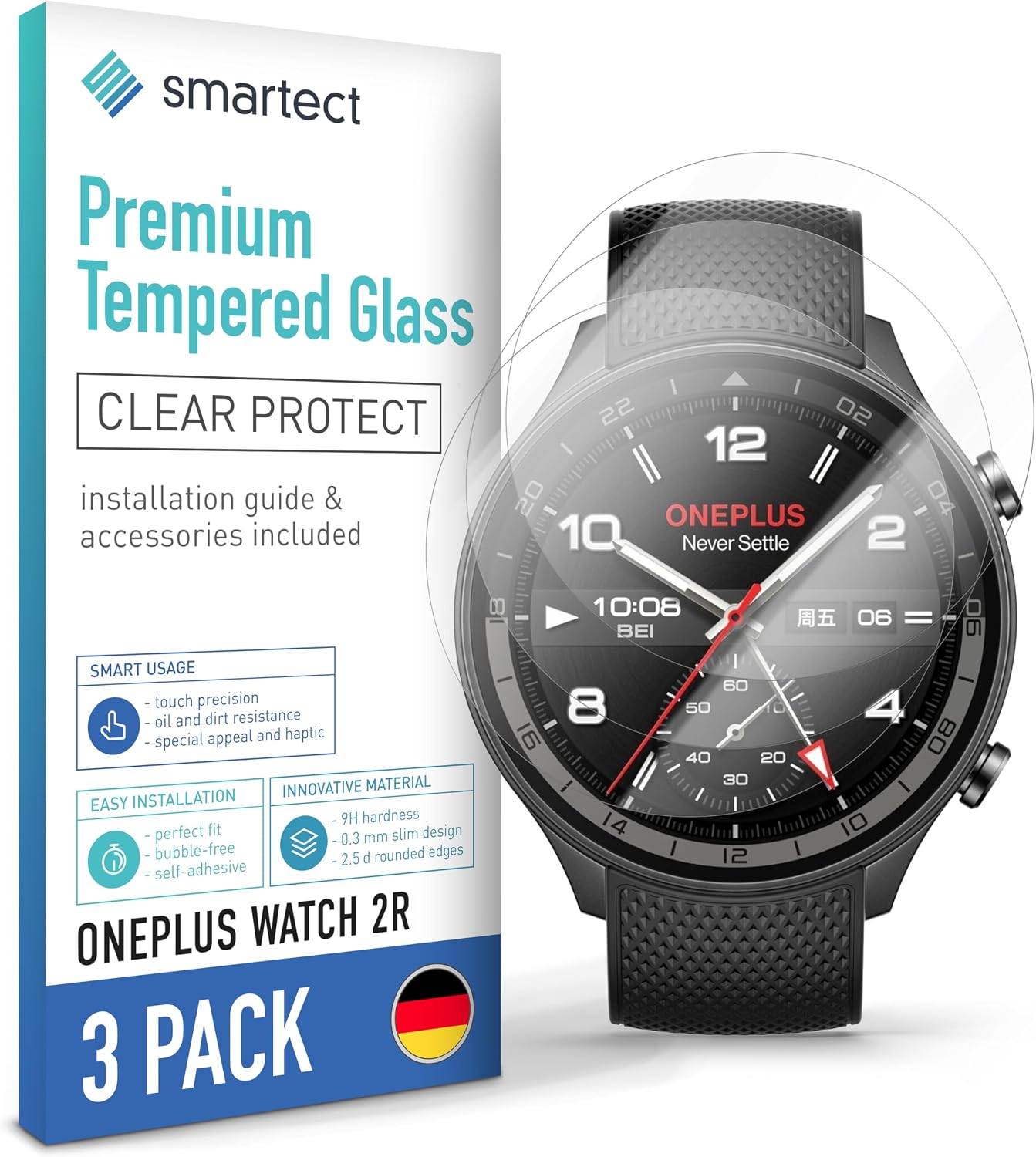 Imagen de Smartect Glass Screen Protector (3 Pack, Ultra-Clear, Bubble-Free) for OnePlus Watch 2R en OfertitasTOP