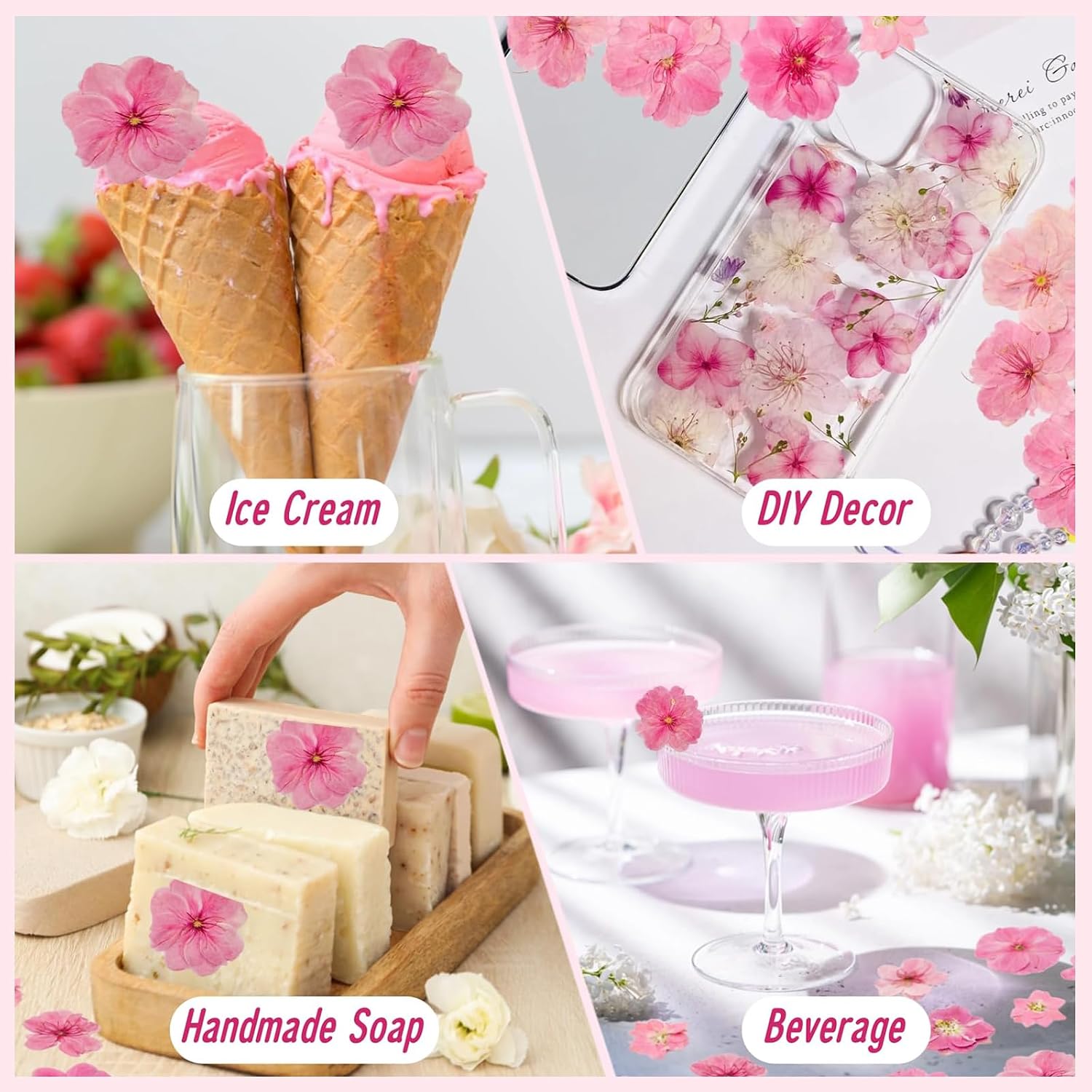 Detalle de Celblisora 96 Stück Rosafarbene Natürlich Getrocknete, Gepresste, Essbare Blumen – für Kuchendekoration, Cupcake-Topper und DIY-Kunsthandwerk