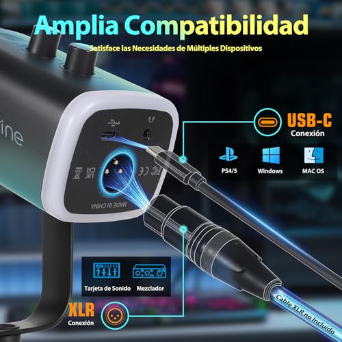 Detalle de FIFINE XLR USB Micrófono Gaming para PC/PS4/PS5: streaming y grabación con cableado flexible