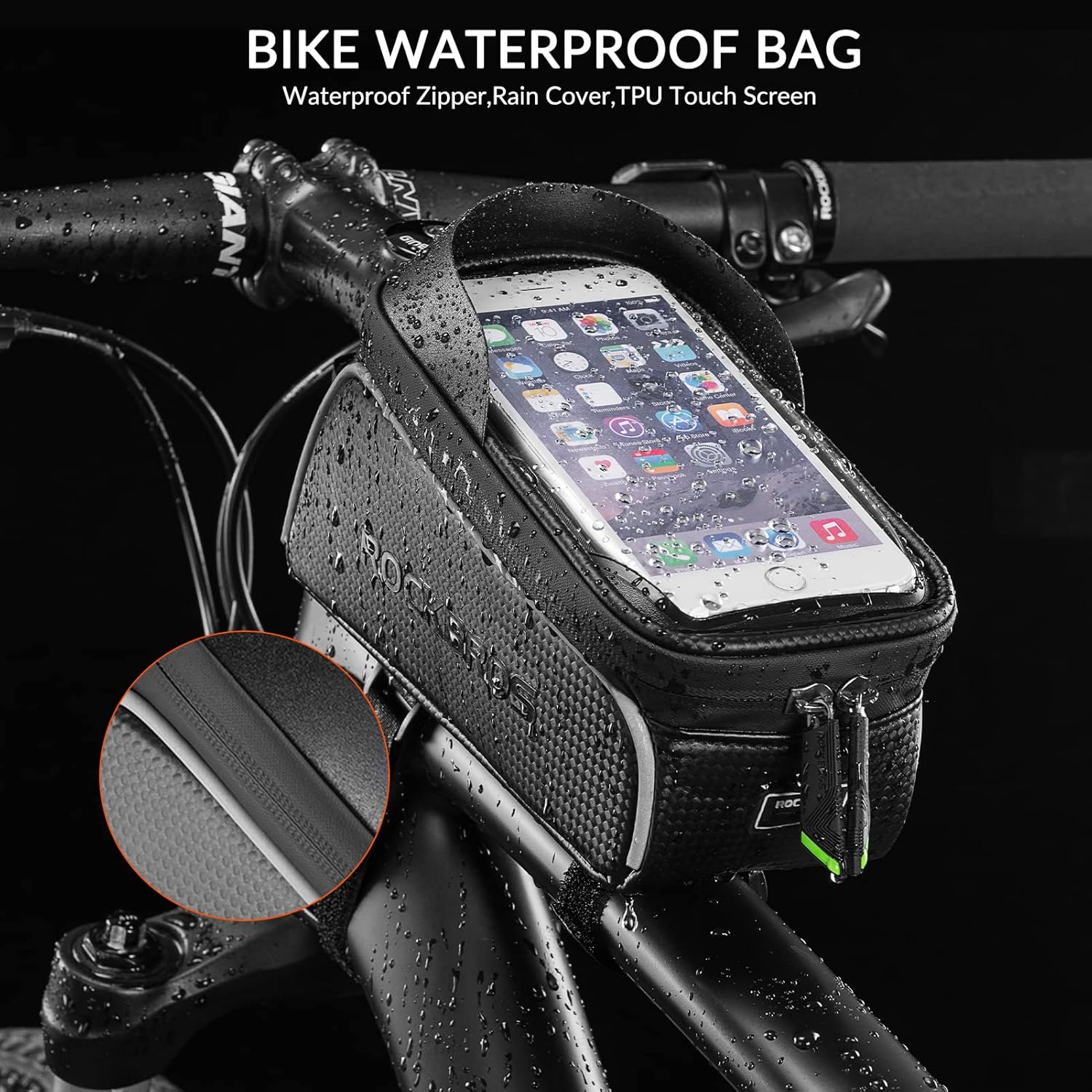 Thumbnail 2 de ROCKBROS Borsa Telaio per Bici con Touchscreen TPU fino a 6,5” e capacità 1,5L, idrorepellente con copertura anti-pioggia
