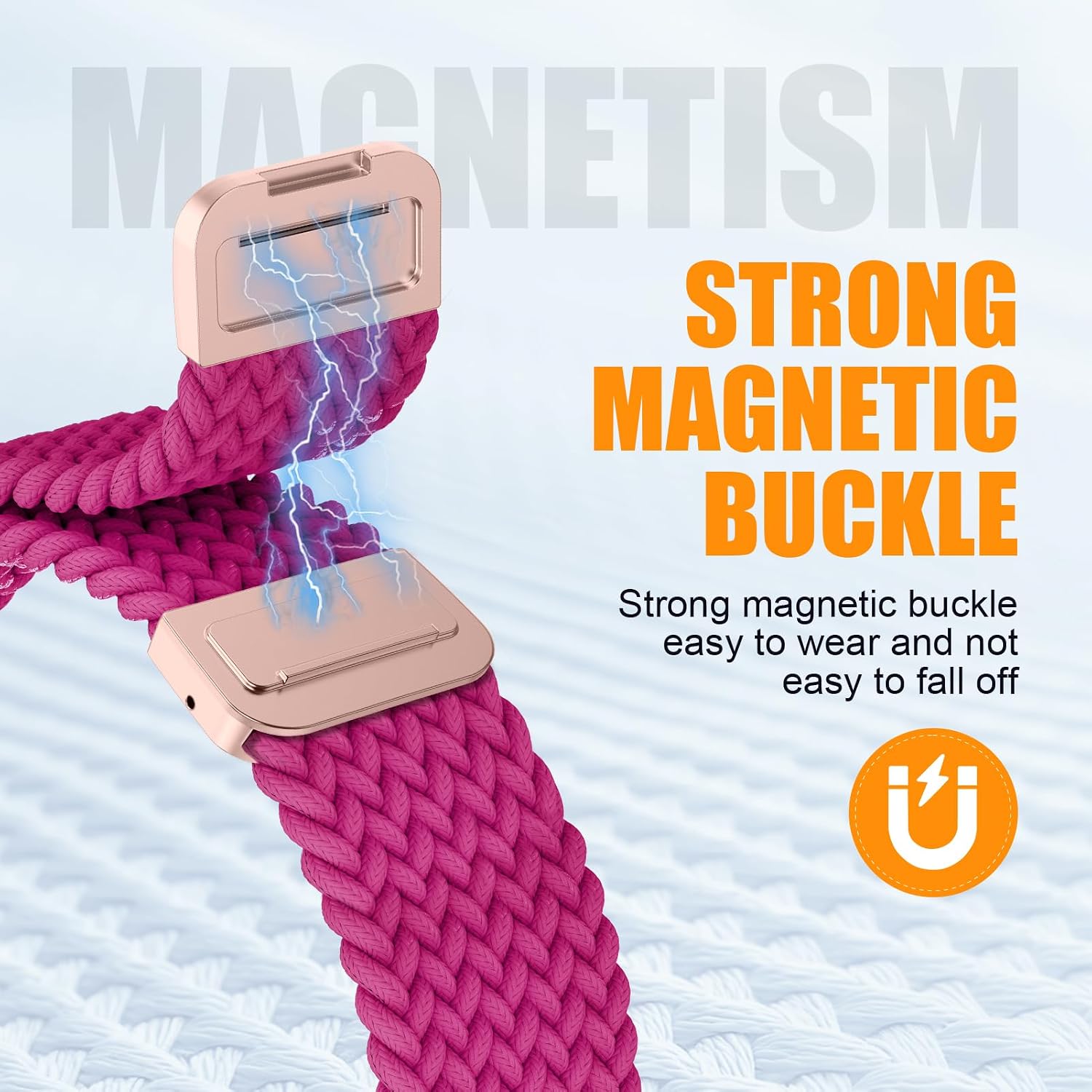 Detalle de Magnetic Braided Stretchy Loop for Apple Watch (49mm–38mm): Flexible Nylon Band with Magnetic Clasp