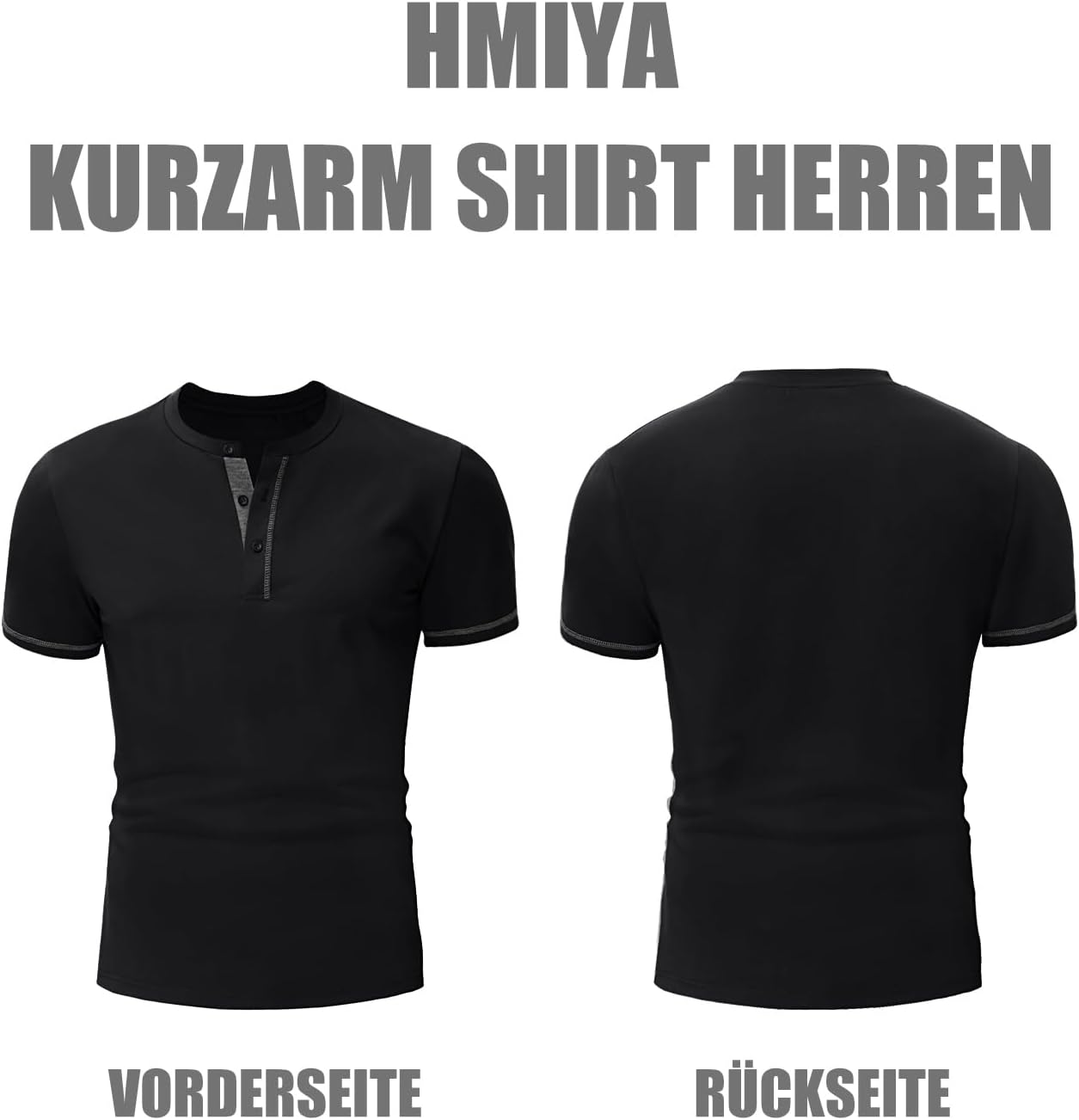 Detalle 2 de HMIYA Henley Kurzarm T-Shirt für Herren – vielseitiges Baumwoll-Henley-Shirt mit Drei-Knopf-Front