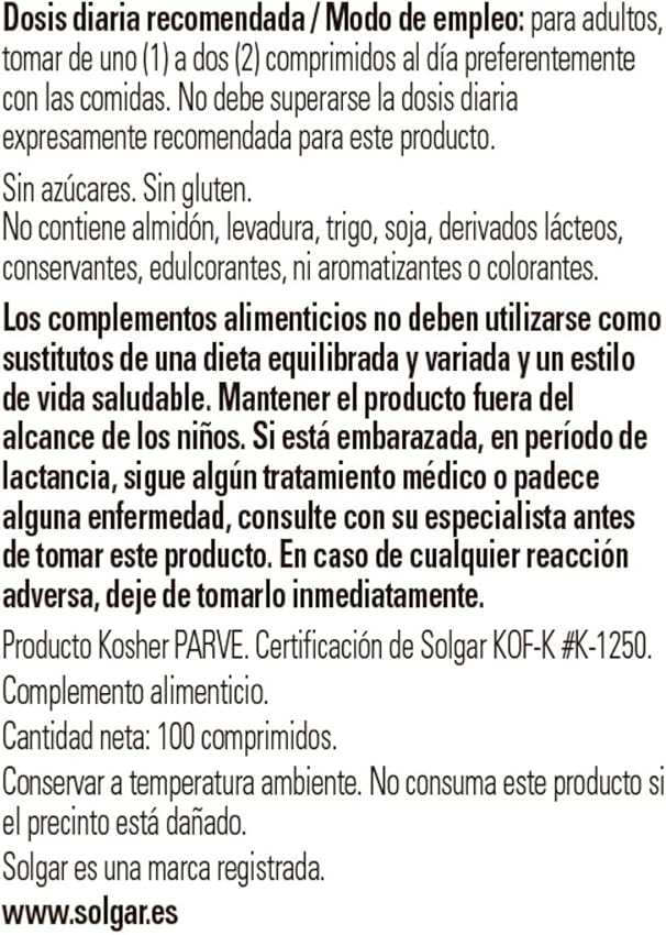 Detalle 2 de Solgar Selenio 100 µg — 100 comprimidos 💊