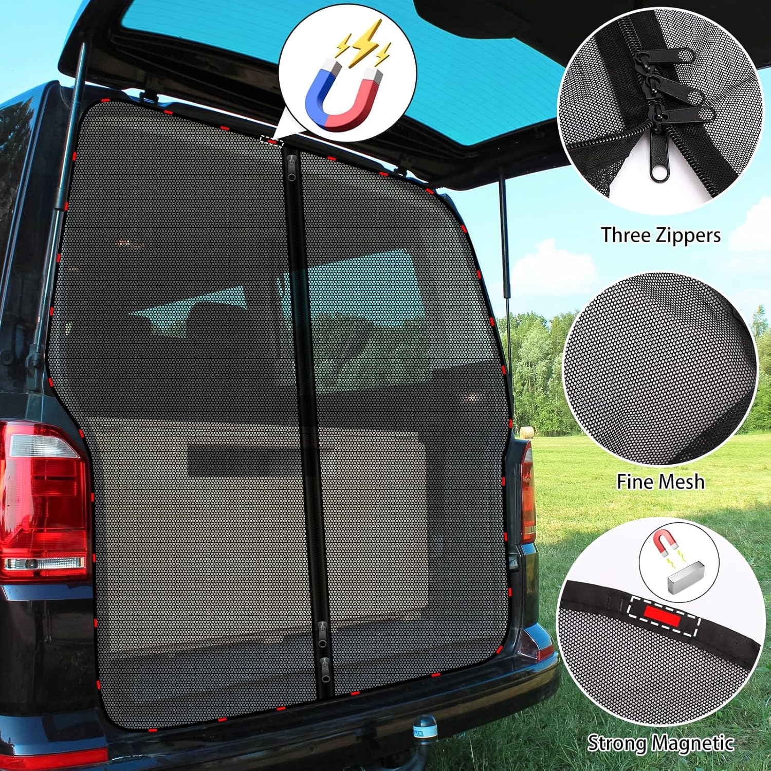Thumbnail 2 de ZATOOTO Moskitonetz mit Reißverschluss für VW T5/T6 Heckklappe – Insektenschutz & Sonnenschutz fürs Camping