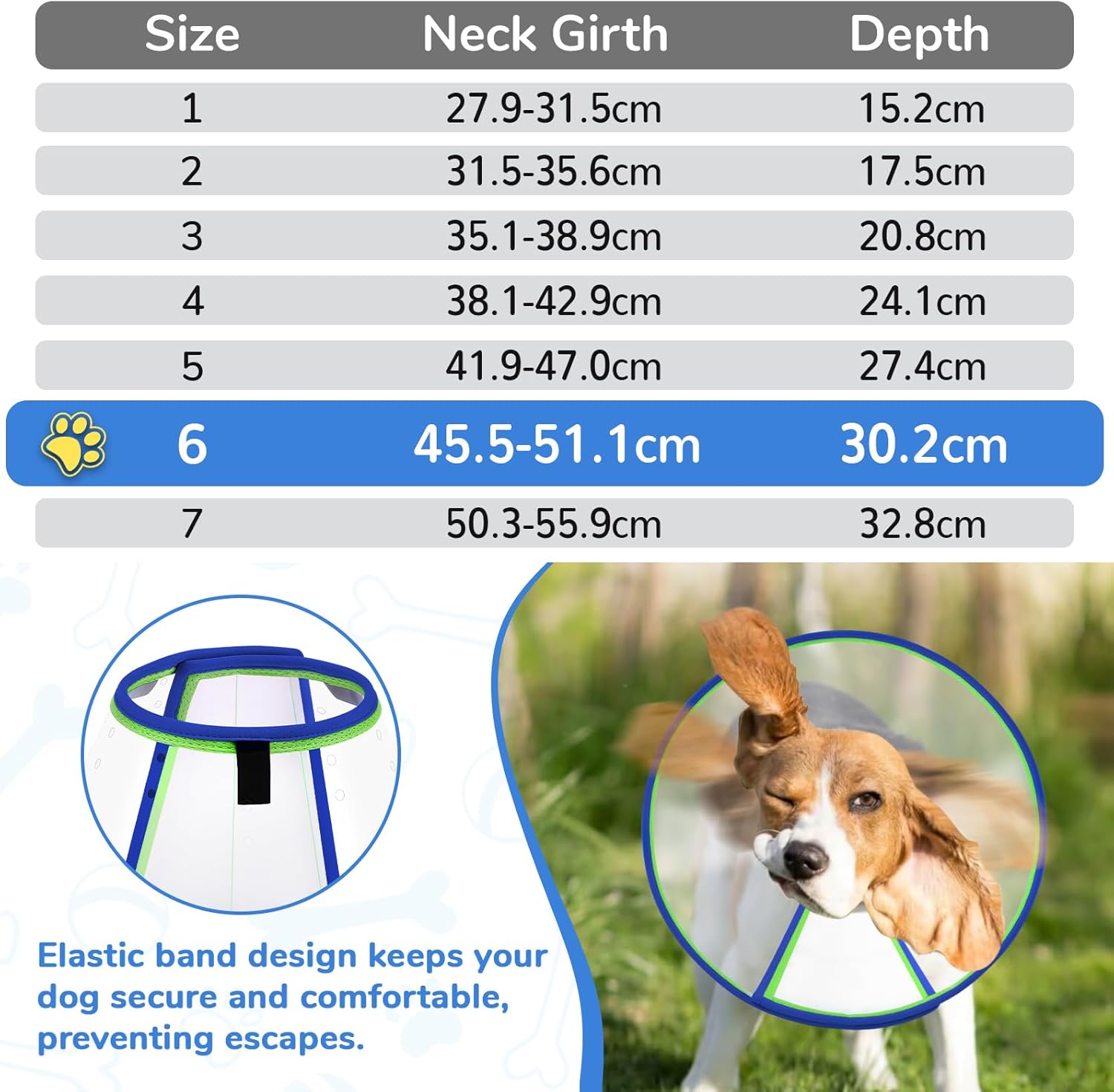 Detalle de Collerette Chien Transparent – Collerette Élizabethaine Bleue (Taille 6) pour Chien, Respirante et Léger