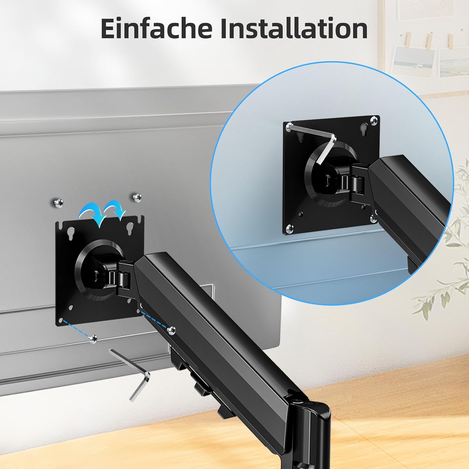 Detalle de MOUNTUP EU8015B Monitor-Halterung Gasdruckfeder für 13–32 Zoll (2–9 kg), VESA 75/100