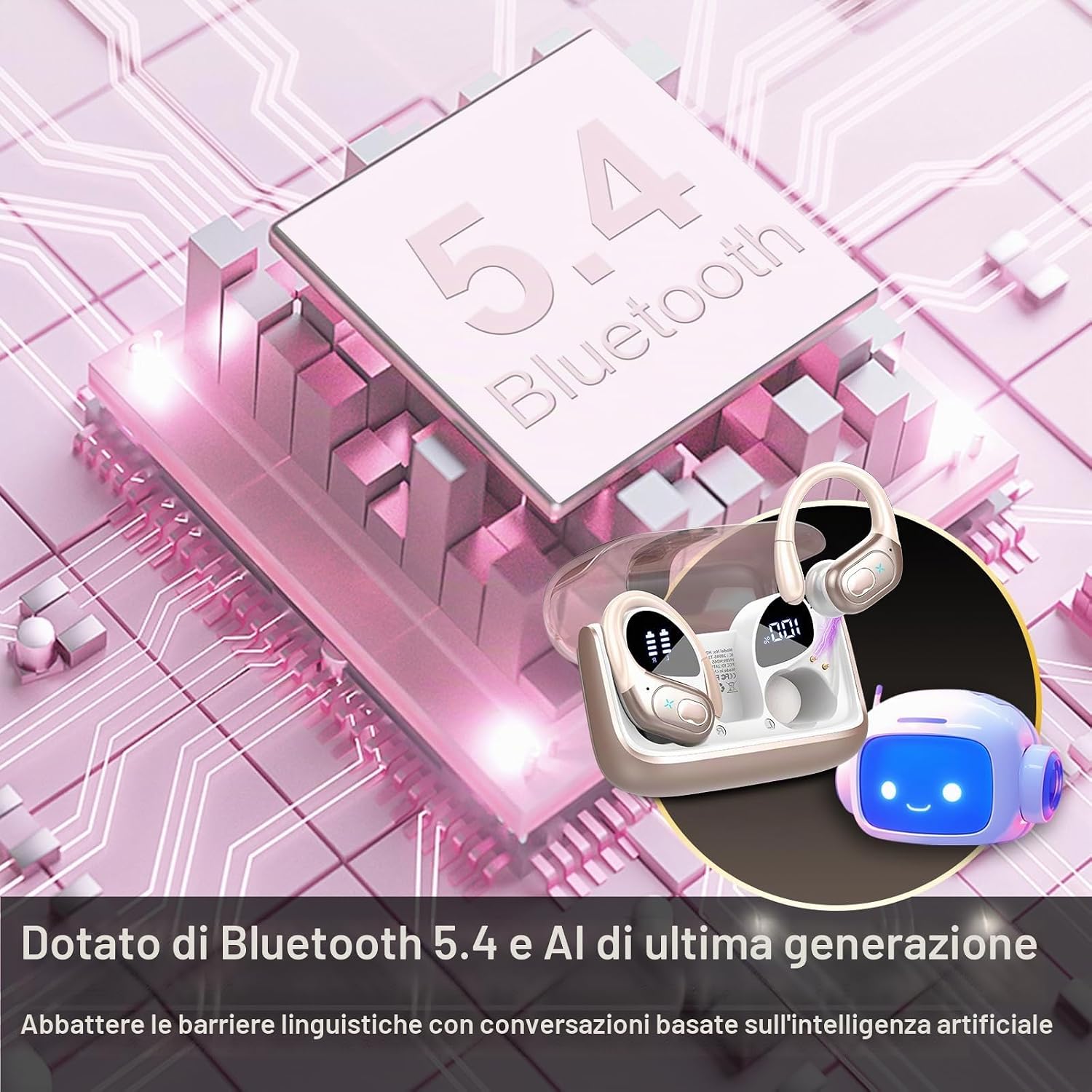 Thumbnail 5 de AI Cuffie Traduzione 3 in 1 Bluetooth 5.4: auricolari traduttori con 164 lingue (rosa dorato)
