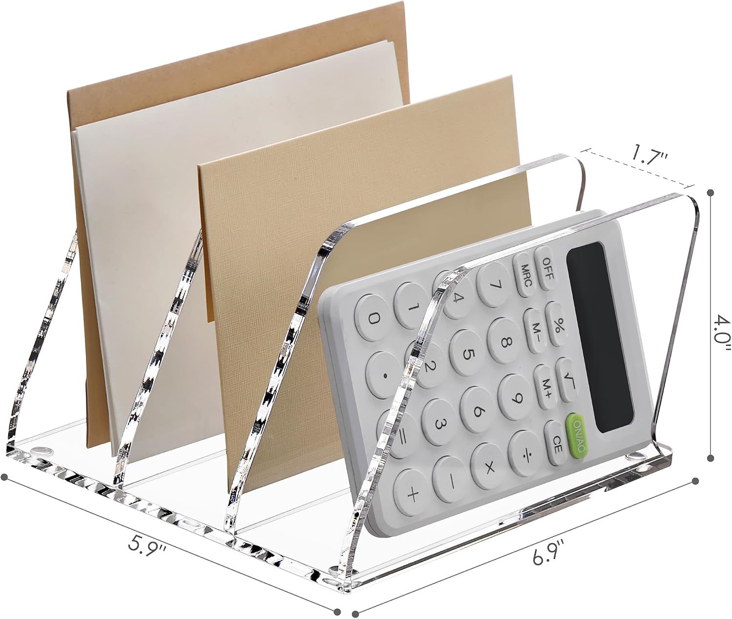 Detalle 2 de SANRUI 3-Section Acrylic Desk File Sorter, Clear Vertical Organizer