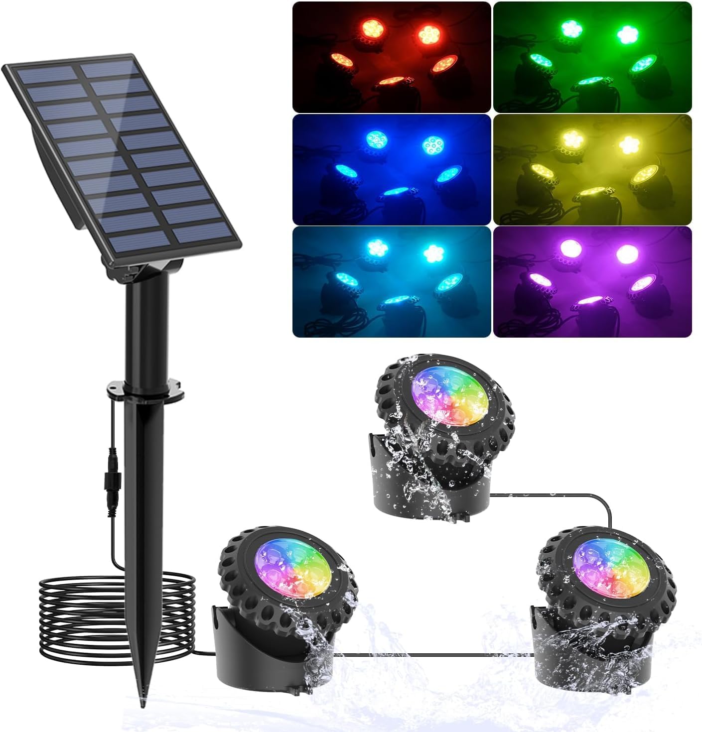 Thumbnail 6 de NATPOW RGB Teichbeleuchtung Solar 4-in-1 – IP68 Unterwasserlampe mit Farbwechsel, 6 feste Farben + Autowechsel