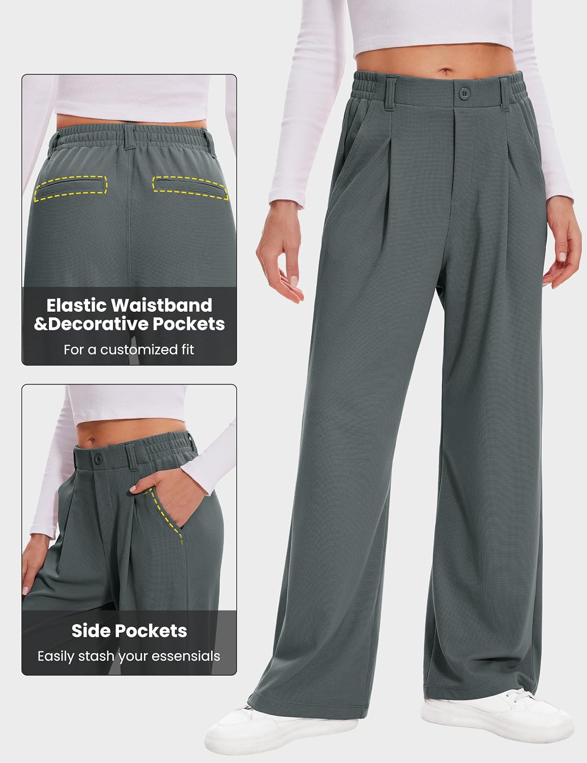 Thumbnail 3 de Desol Hosen – Damen Waffel Palazzo Hose, High Waist, Weite Sommerhose mit Taschen