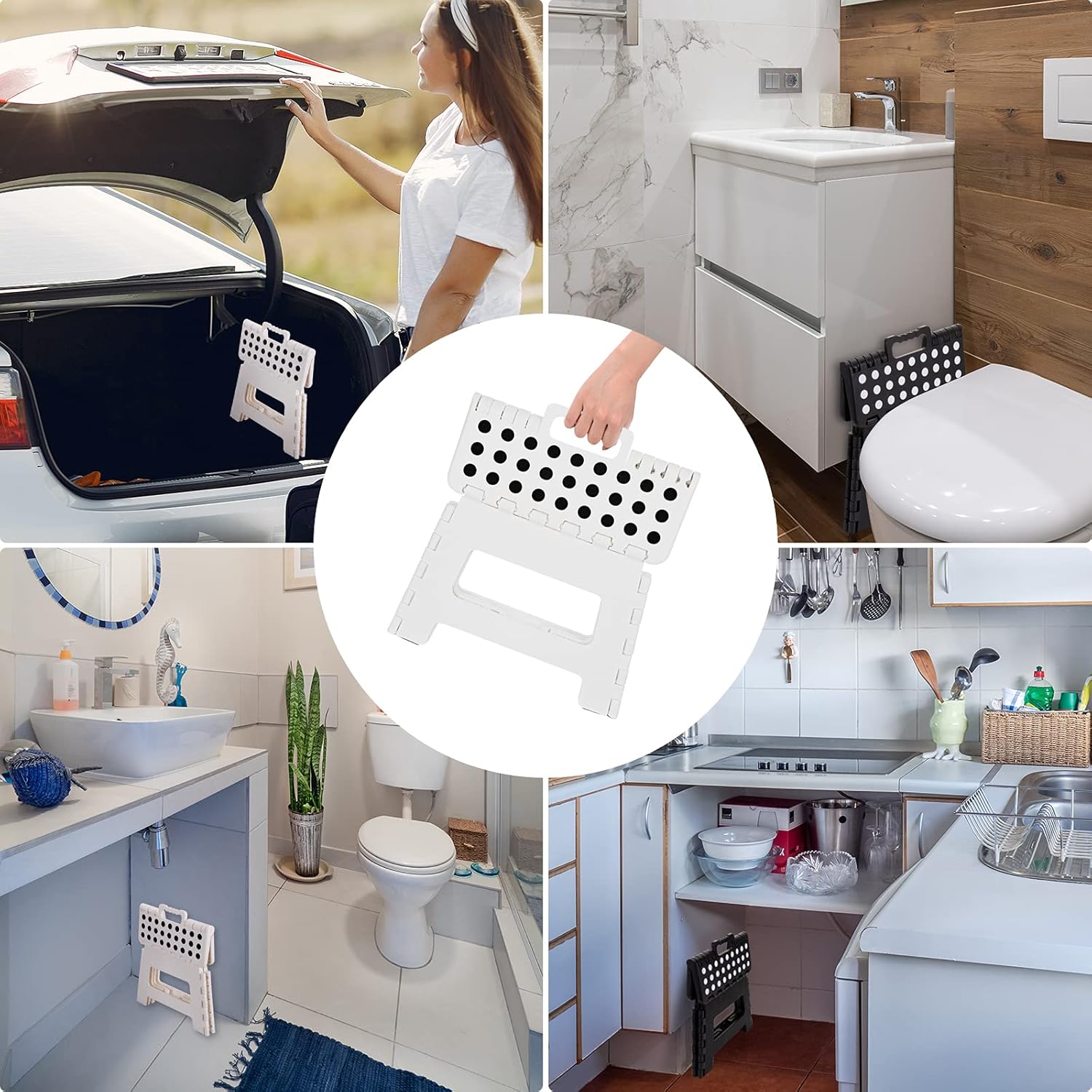 Thumbnail 4 de Step Stool for Kids & Adults (9 inch) – White plastic folding stepping stool, up to 150KG