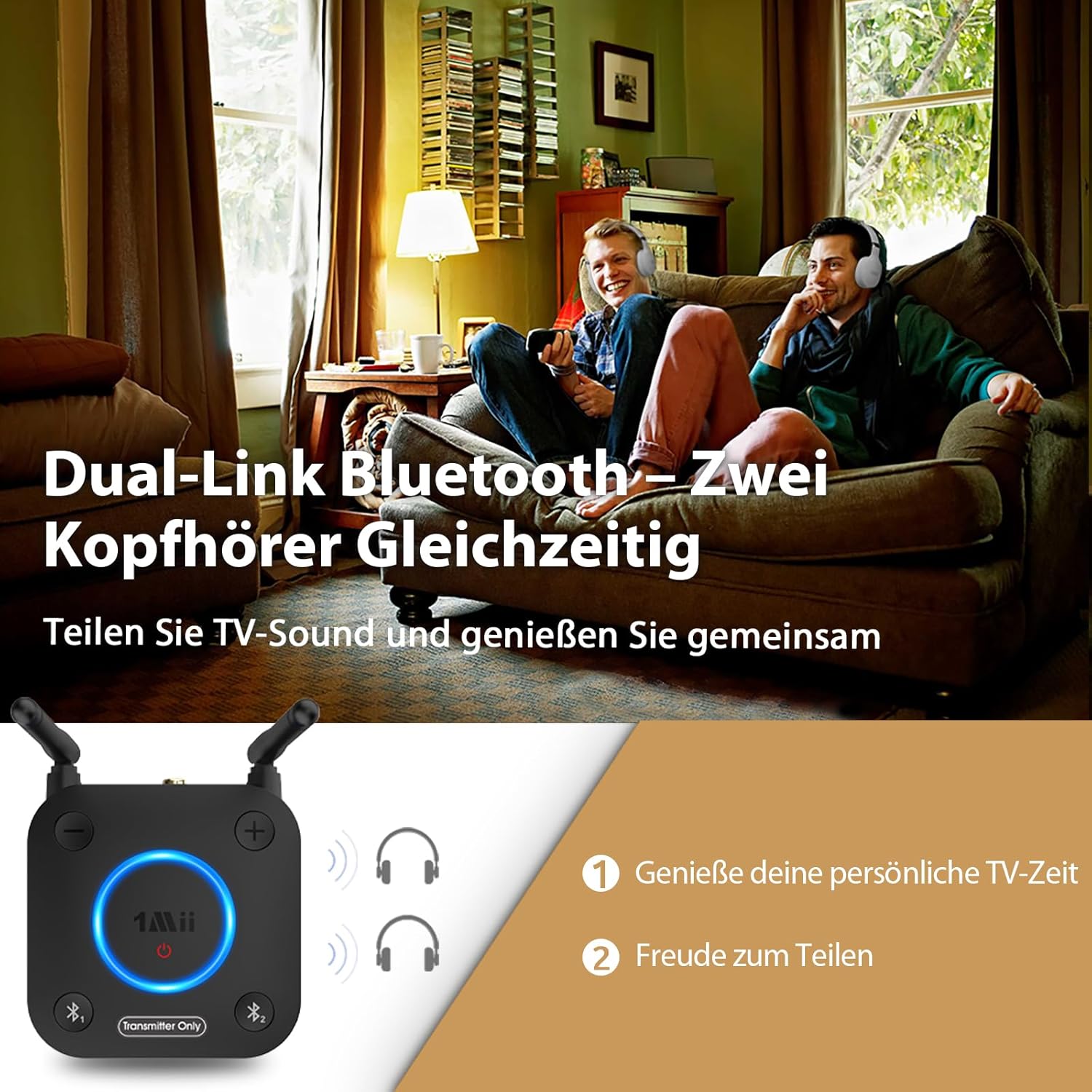 Thumbnail 2 de 1Mii B06TX Bluetooth 5.3 Transmitter für TV – aptX HD & Low Latency, Dual-Link, Großer Reichweite