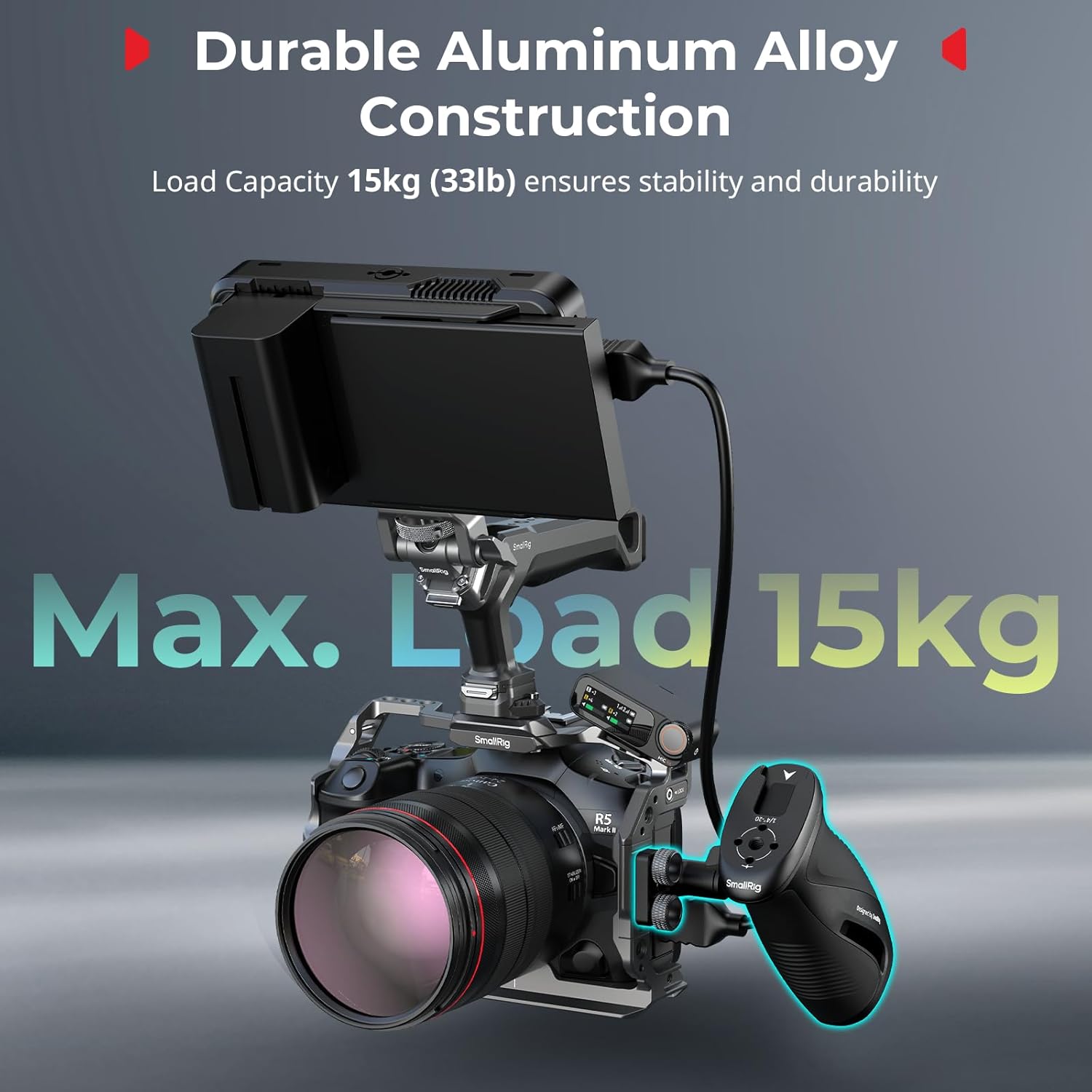 Detalle 2 de SMALLRIG Seitengriff mit Druckknopf und NATO-Klemme – 360° drehbar für Linke & Rechte Hand, mit rutschfestem Silikon