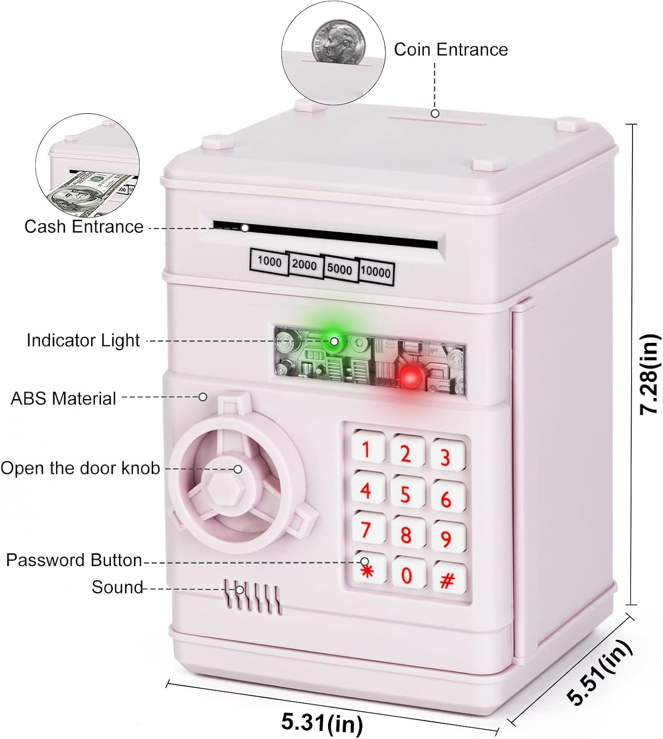 Thumbnail 2 de Refasy Piggy Bank Cash Coin Can ATM Bank for Kids (3-12) – password-protected, high-capacity savings miniature ATM