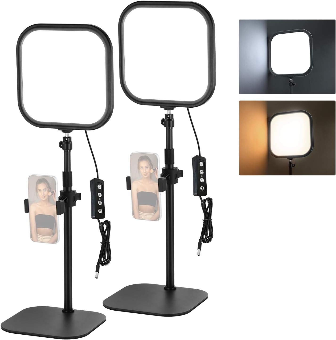 NEEWER BASICS Luce per video conferenza da 10,8" con supporto telefono (2 pezzi) e pannello LED Edge Lit 15W