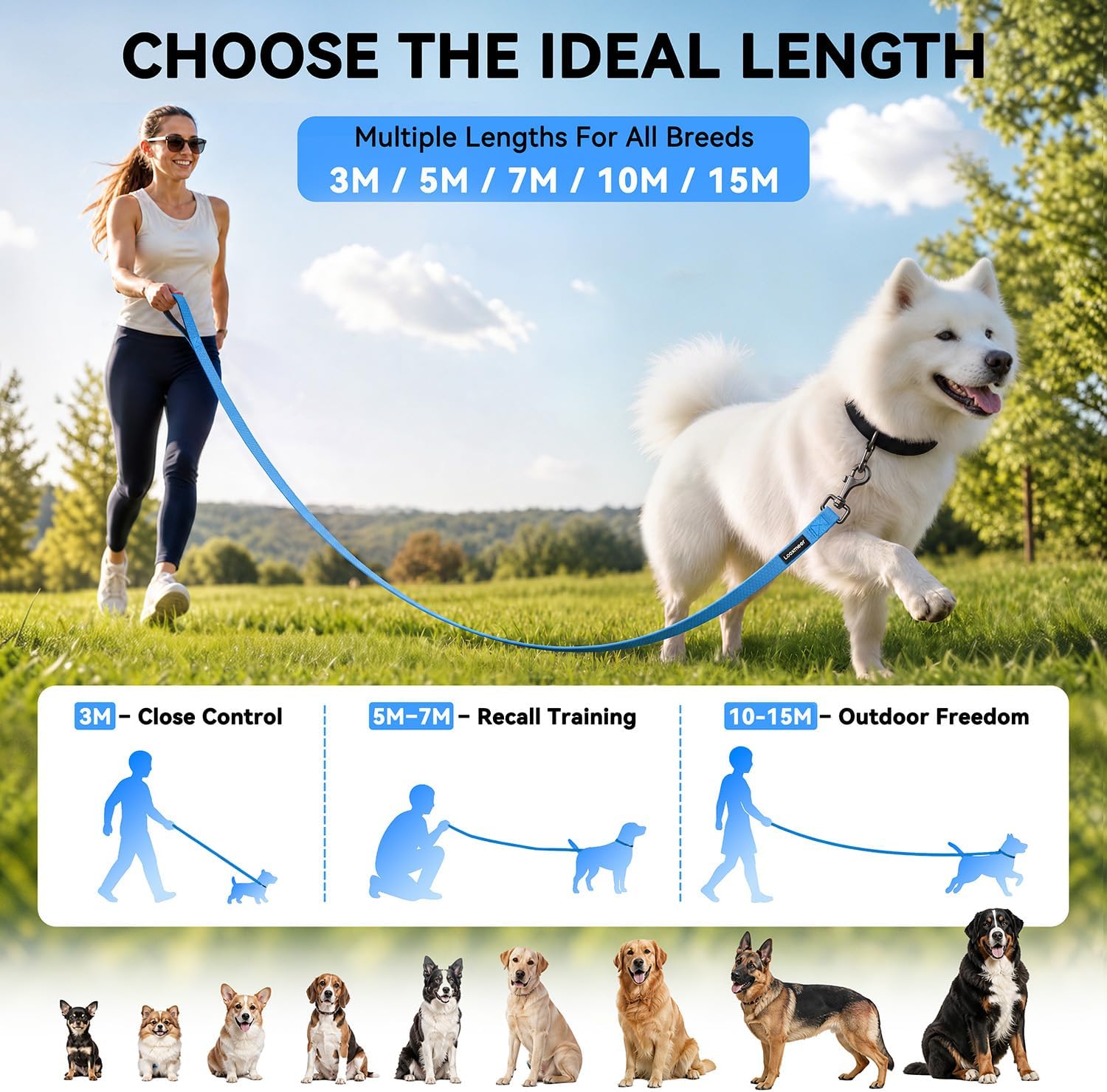 Thumbnail 6 de Looxmeer Training Lead for Dogs 5m/16ft: Extra‑Long, Waterproof Training Lead with Padded Handle