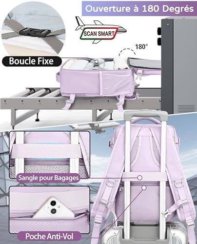 Detalle de KLOSTAIN Sac à Dos Voyage Cabine – 45x36x20 cm (30 L), 15,6'' | Violet clair