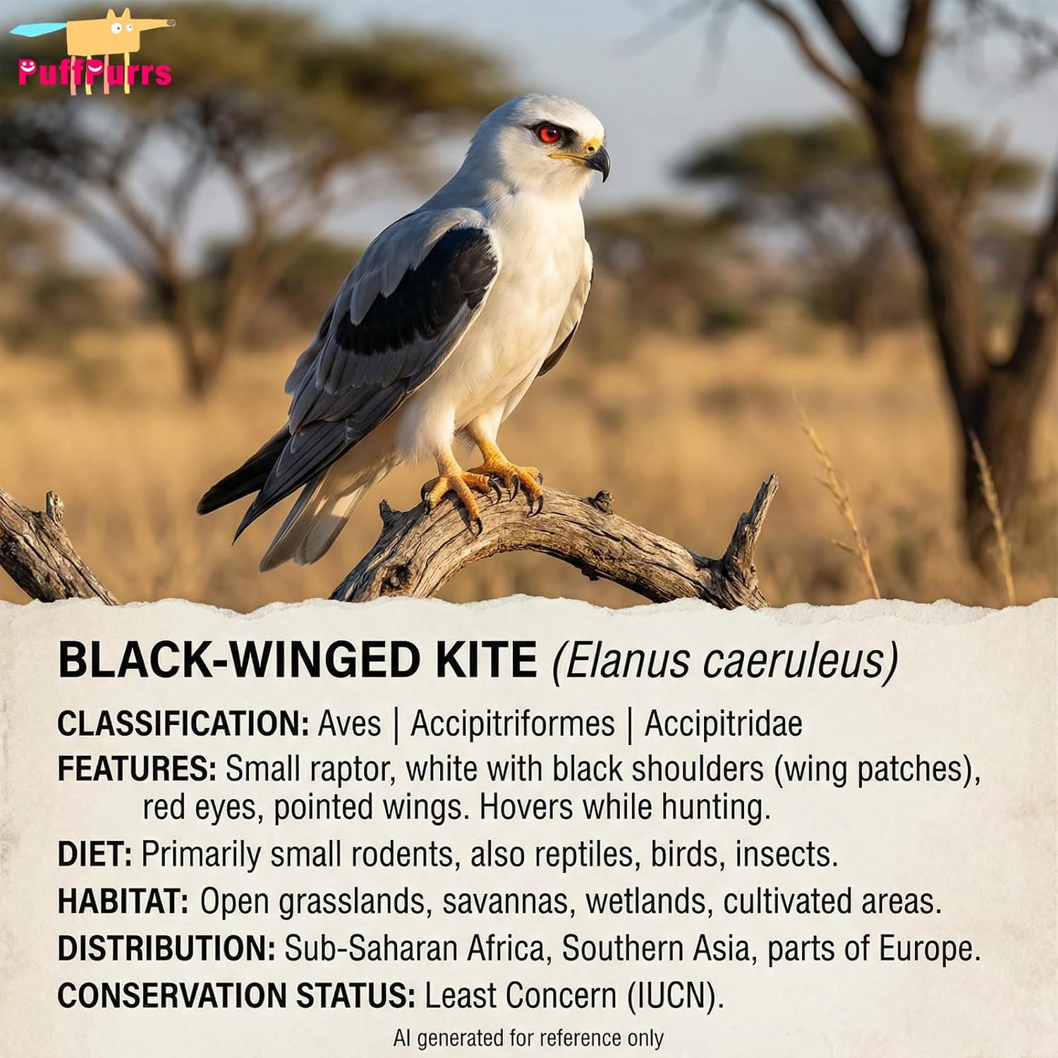 Detalle de PuffPurrs Black-winged Kite Plush – 11in Lifesize Bird of Prey Toy