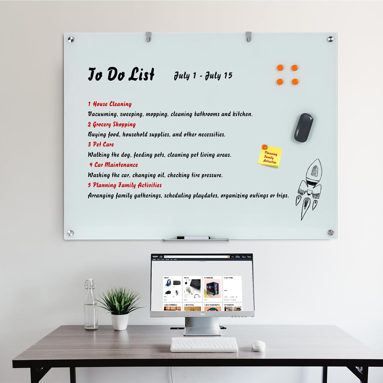 Detalle de Wingwise BG9012 48 x 36-Inch Magnetic Tempered Glass Whiteboard
