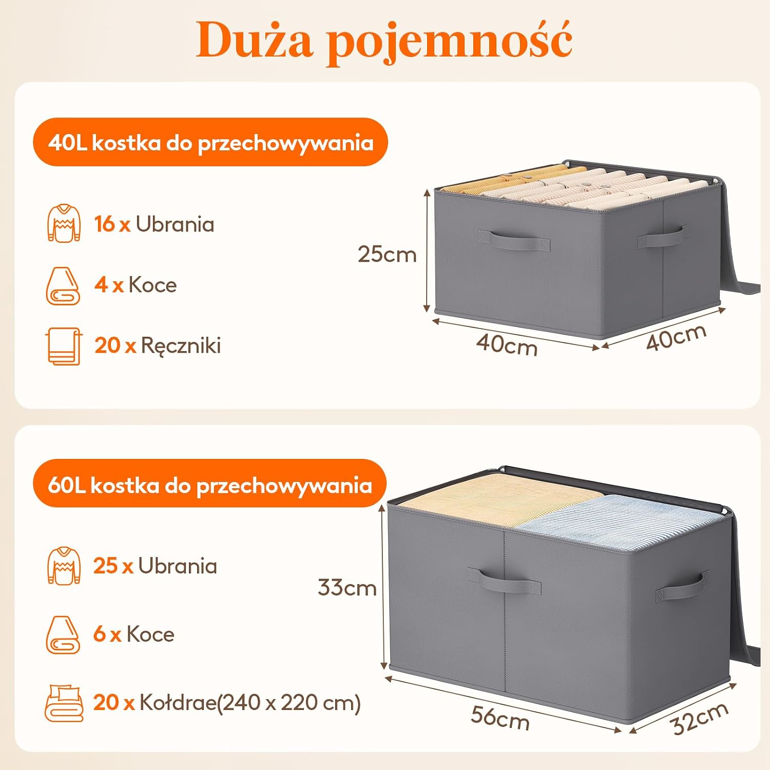 Detalle de Lifewit 24300 – zestaw 6 tekstylnych pudełek z pokrywą, 56 × 33 × 32 cm