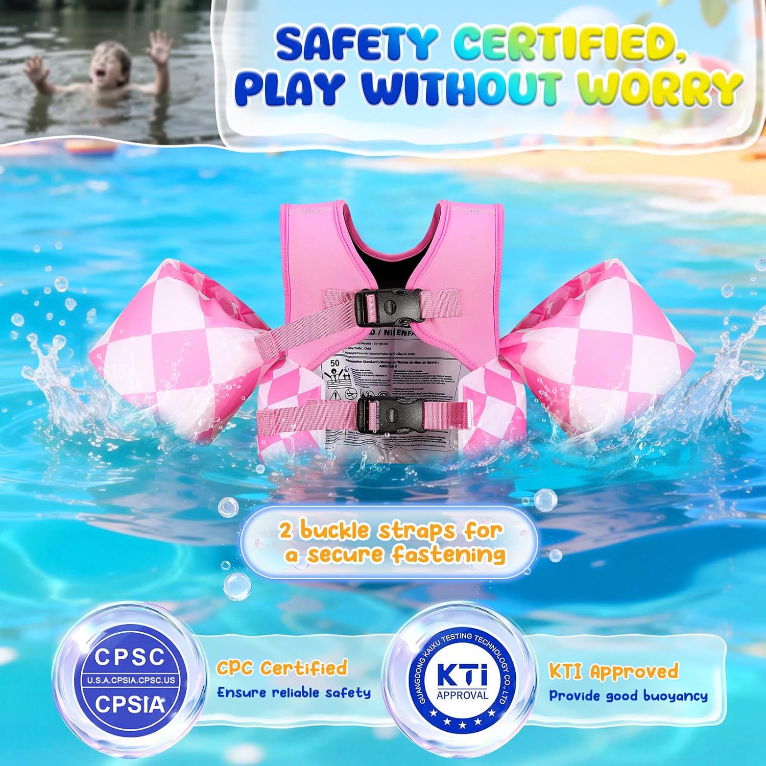 Thumbnail 1 de MoKo Toddler Swim Vest for Kids: Safe, Easy-Wear Water Wings with Cartoon Design