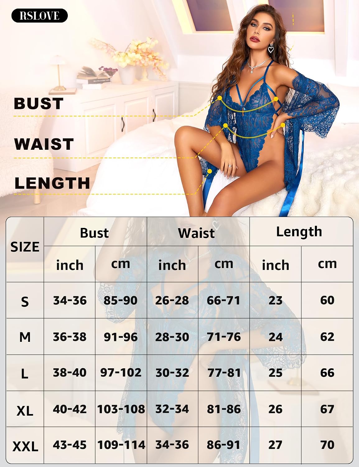 Detalle 1 de RSLOVE kanten lingerieset met bodysuit en mesh badjas