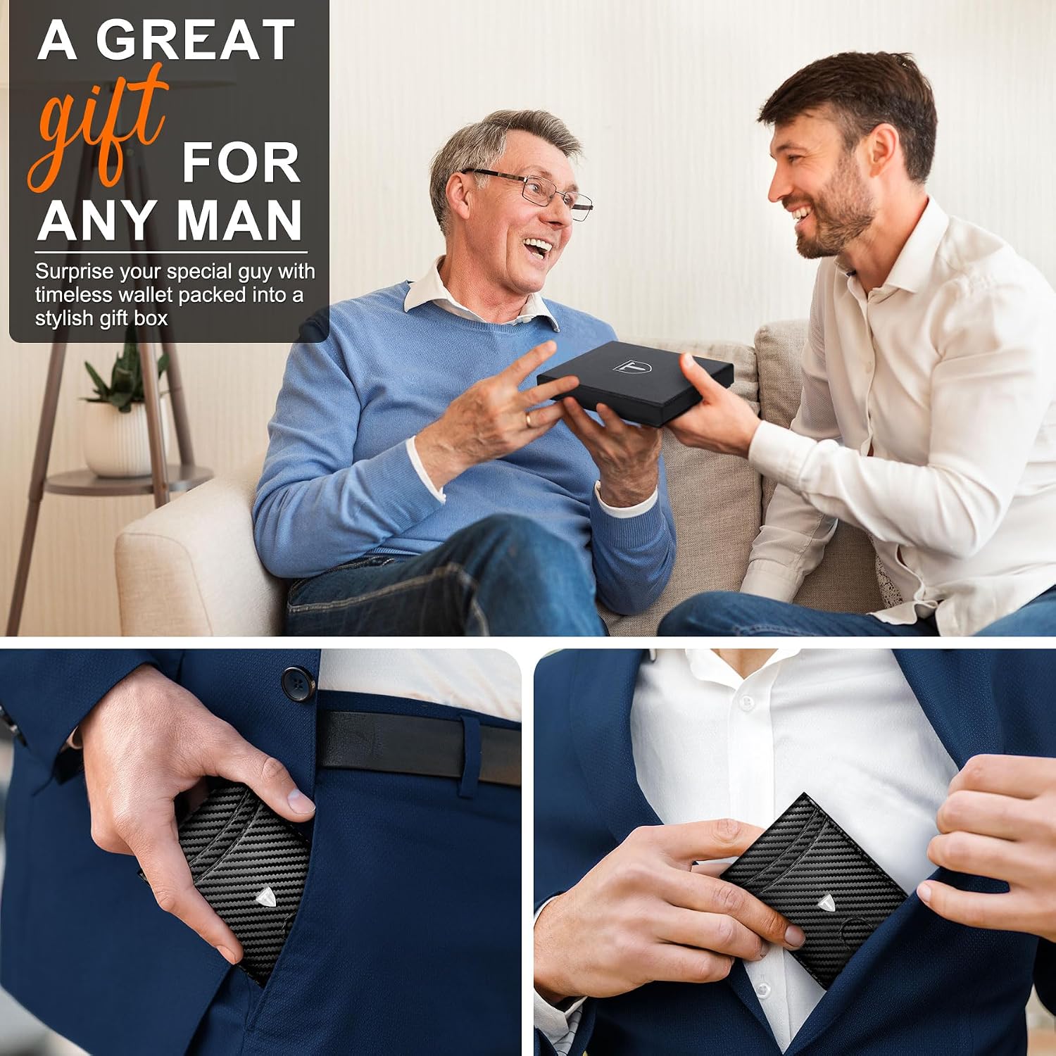 Detalle de Tomylv Men’s Slim RFID Blocking Carbon Fibre Wallet with 12 Card Slots, Money Clip & ID Window (Black)