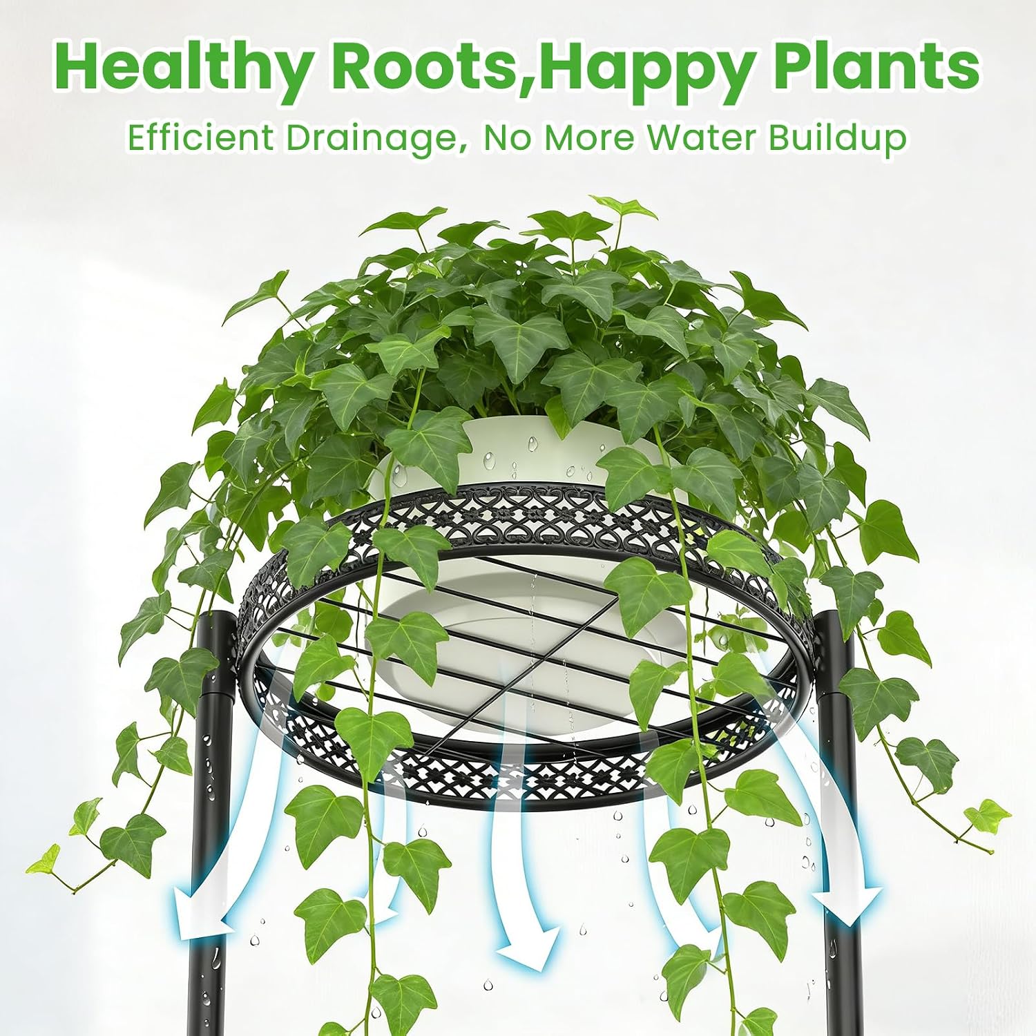 Detalle de Atpddpey 3-Tier Corner Plant Stand, Metal and Wood with Adjustable Feet