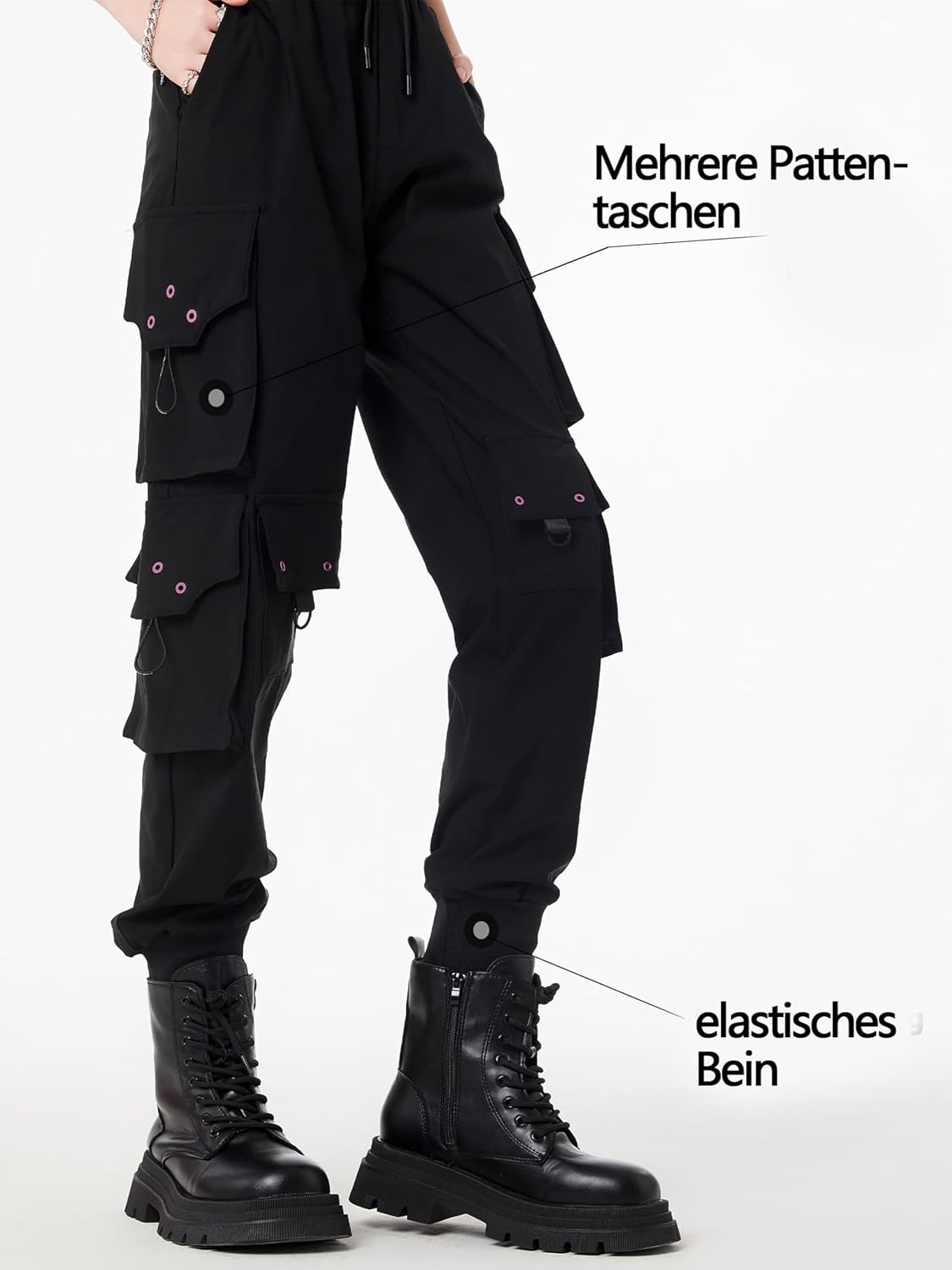 Thumbnail 5 de CLOAKA Cargohose für Damen – High Waist Jogginghose im Gothic/Y2K-Style mit Stretch & Gummizug