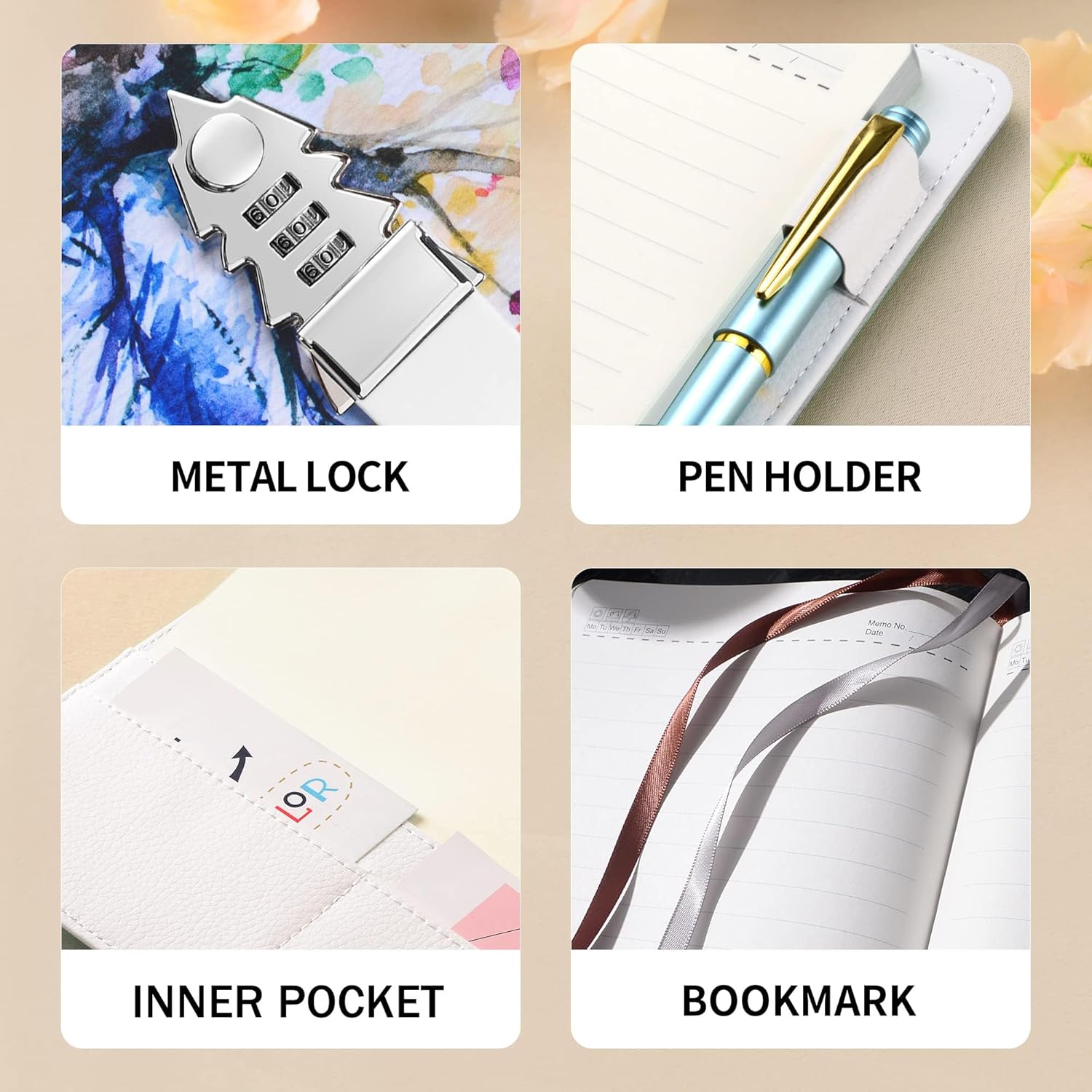 Detalle 2 de ZXHQ Journal intime à code 21 x 15,5 cm – carnet secret en PU avec 224 pages