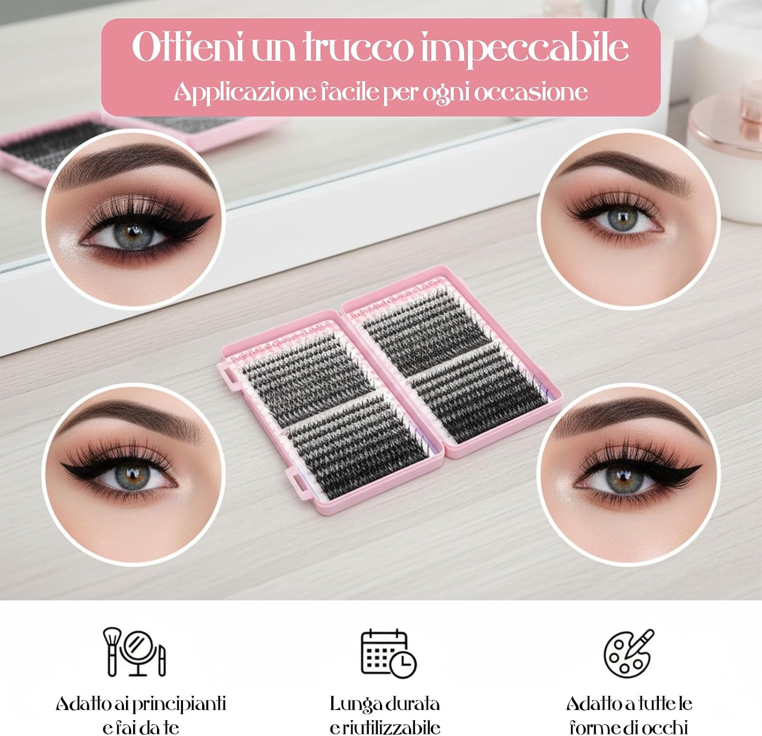 Detalle de VEGCOO 640 Ciuffetti Ciglia Finte Extension: Kit DIY 8–16 mm per Principianti