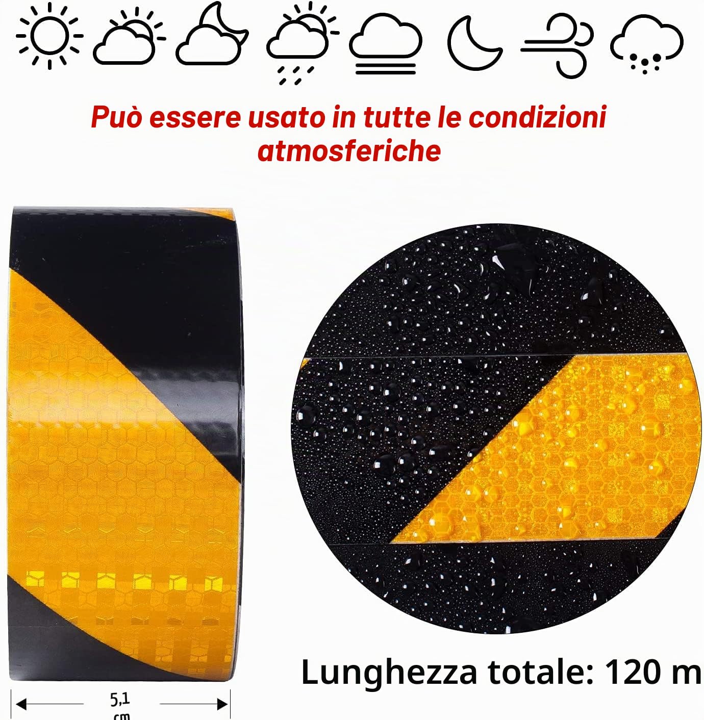 Thumbnail 6 de Nastro Riflettente XFXIA 5 cm x 10 m – Nastro Catarifrangente Adesivo ad Alta Visibilità, Giallo e Nero